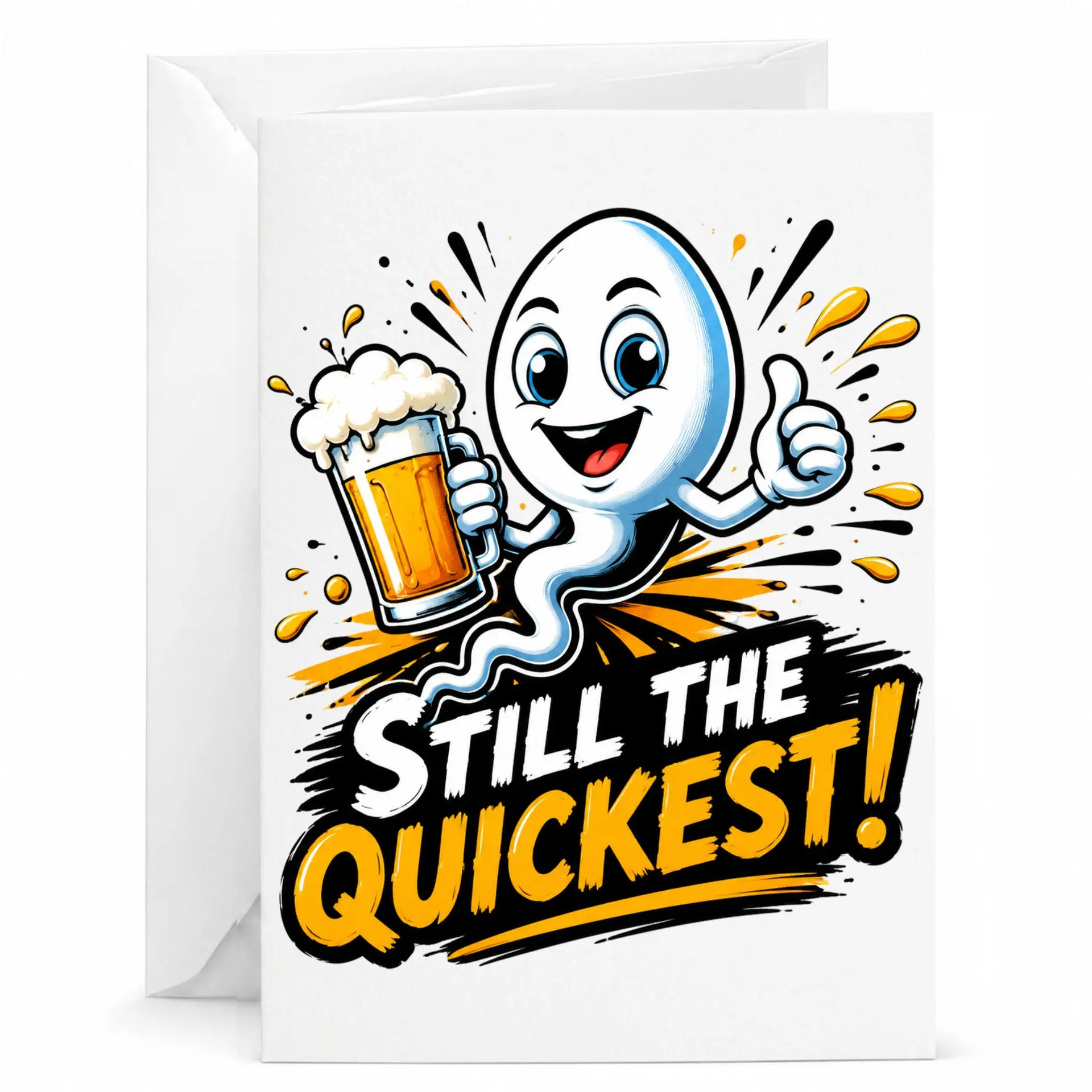 Funny Greeting Card Still the Quickest Beer Lover Cartoon Design Printed Note Card for Birthdays and Celebrations