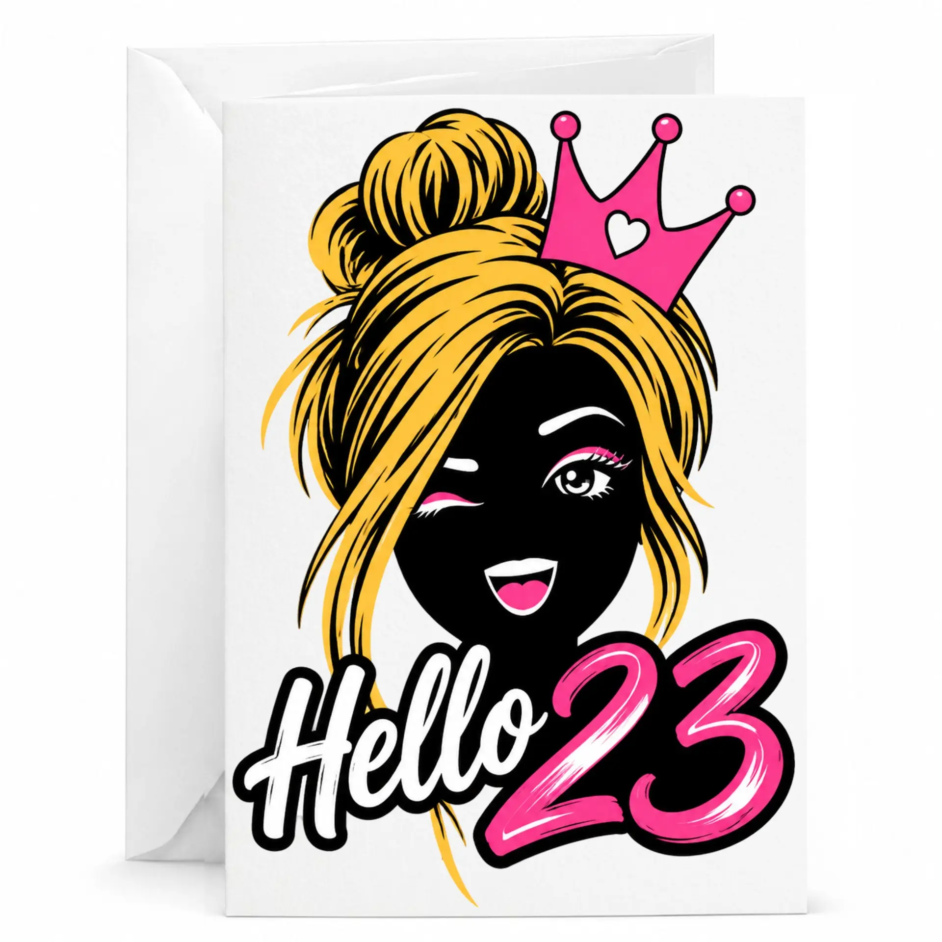 Birthday Card Hello 23 Graphic Greeting Card with Envelope for Her Featuring Stylish Illustration Design