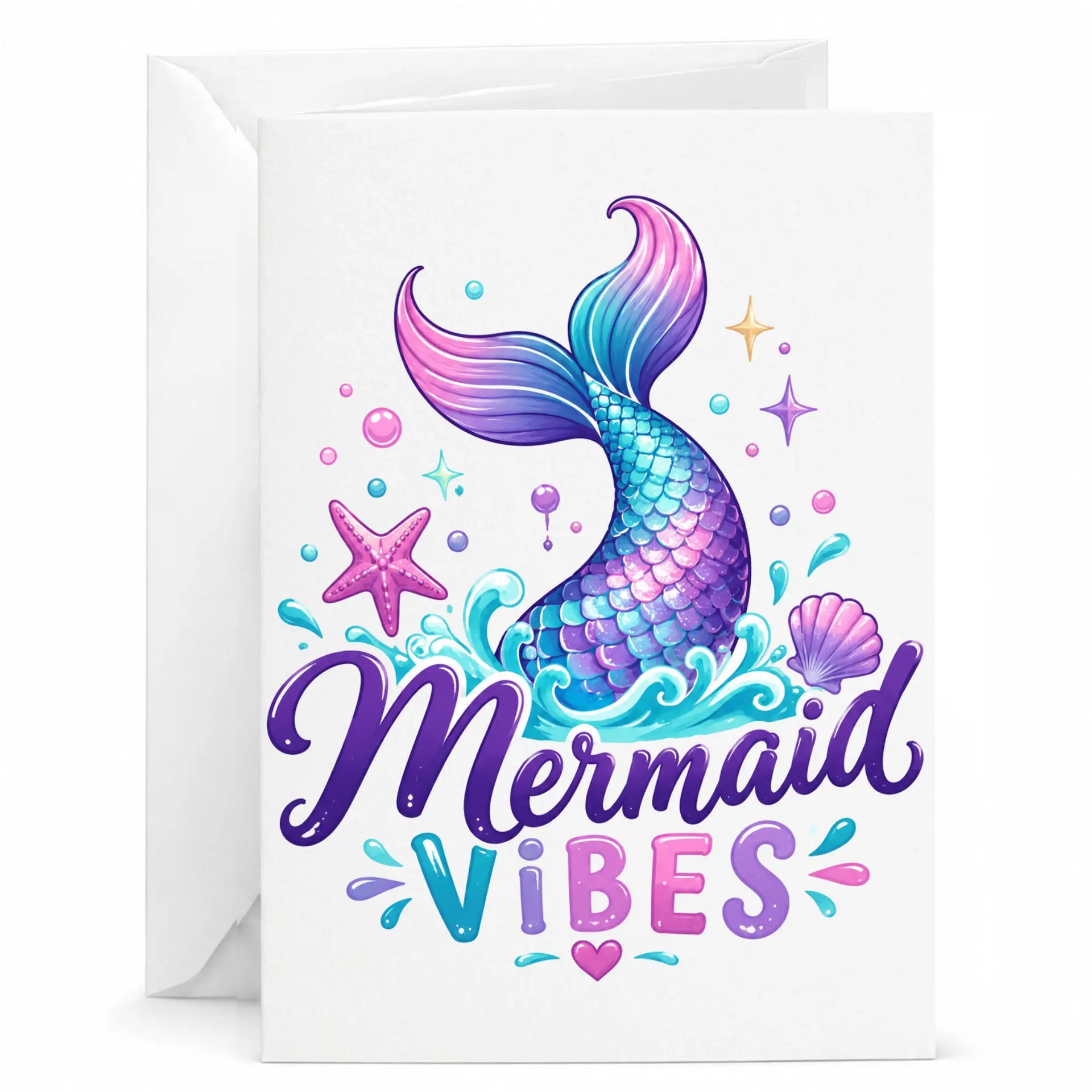 Greeting Card Mermaid Vibes Featuring Whimsical Ocean Tail Artwork and Decorative for Fun Personal Stationery
