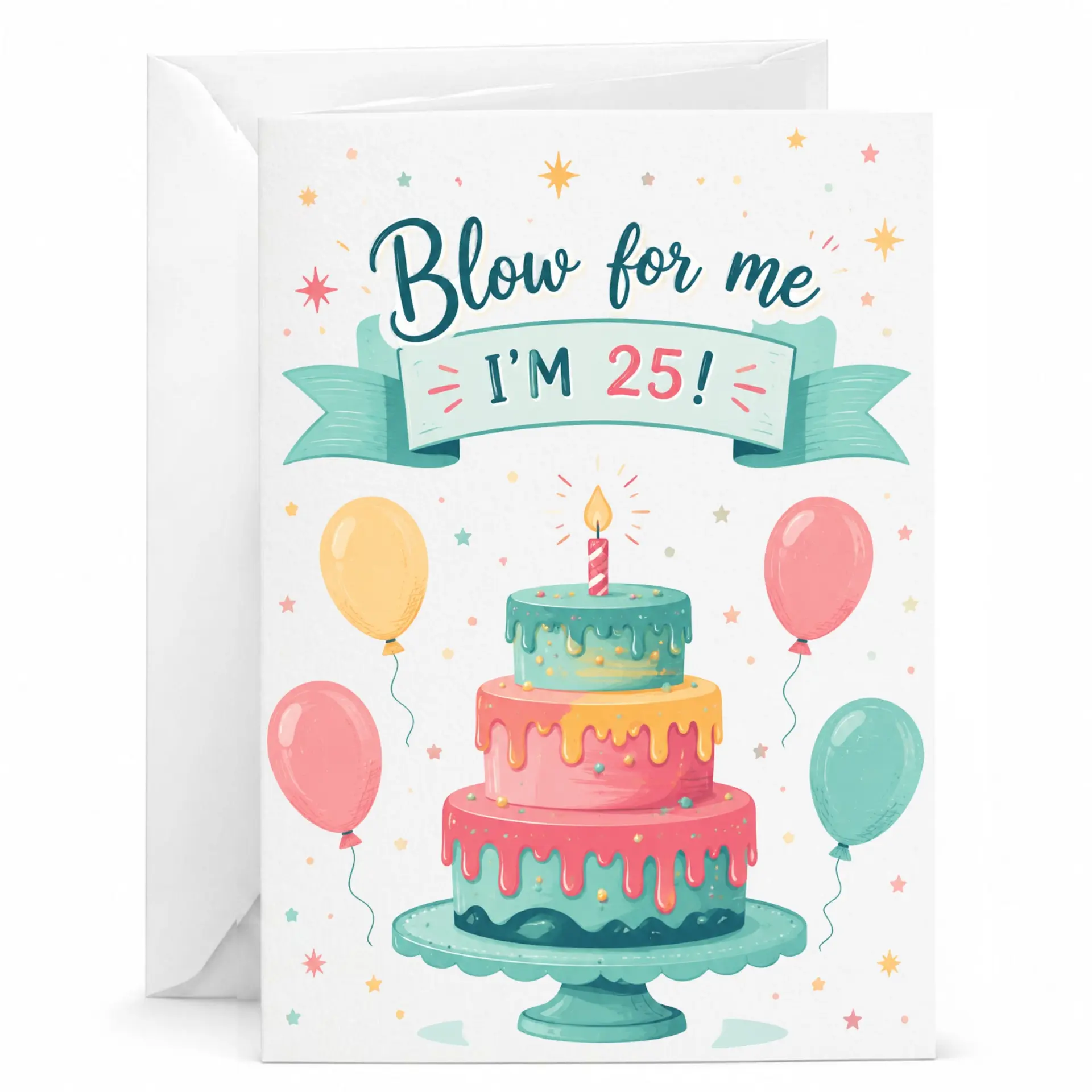 Birthday Card Funny 25th Birthday Milestone Celebration Greeting Card for Her or Him with Matching White Envelope