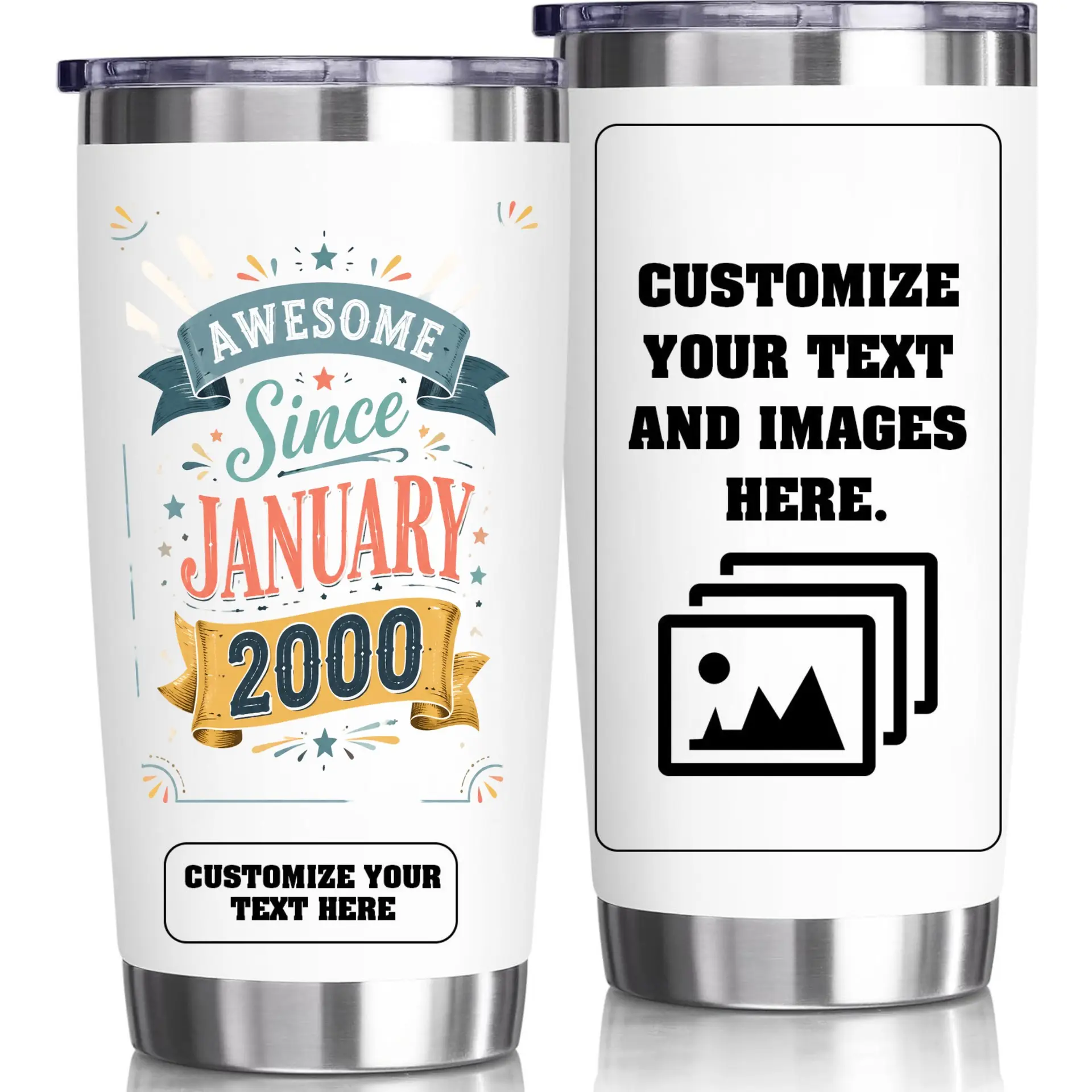 Stainless Steel Tumbler 20oz Awesome Since January 2000 Birthday Gift Insulated Travel Cup for Hot and Cold Drinks