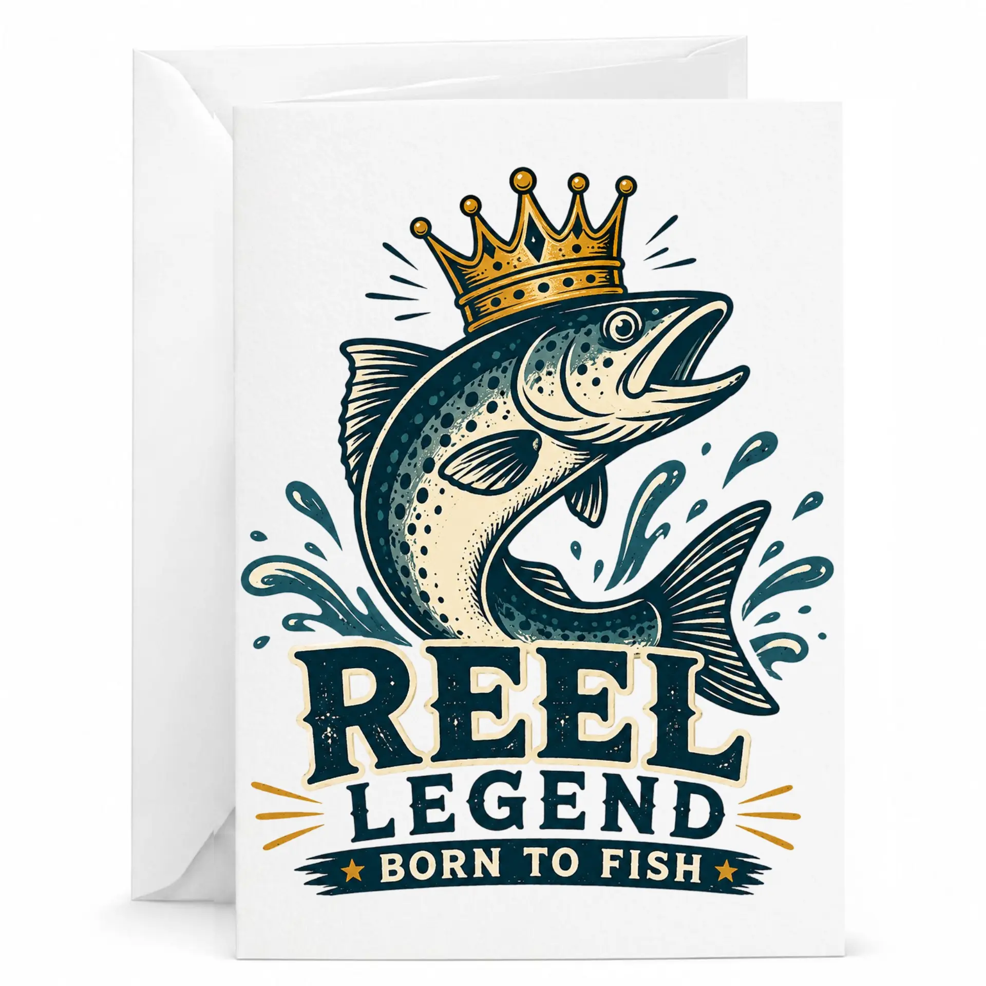 Funny Fishing Greeting Card Legend Born to Fish Birthday for Angler Fisherman with White Envelope