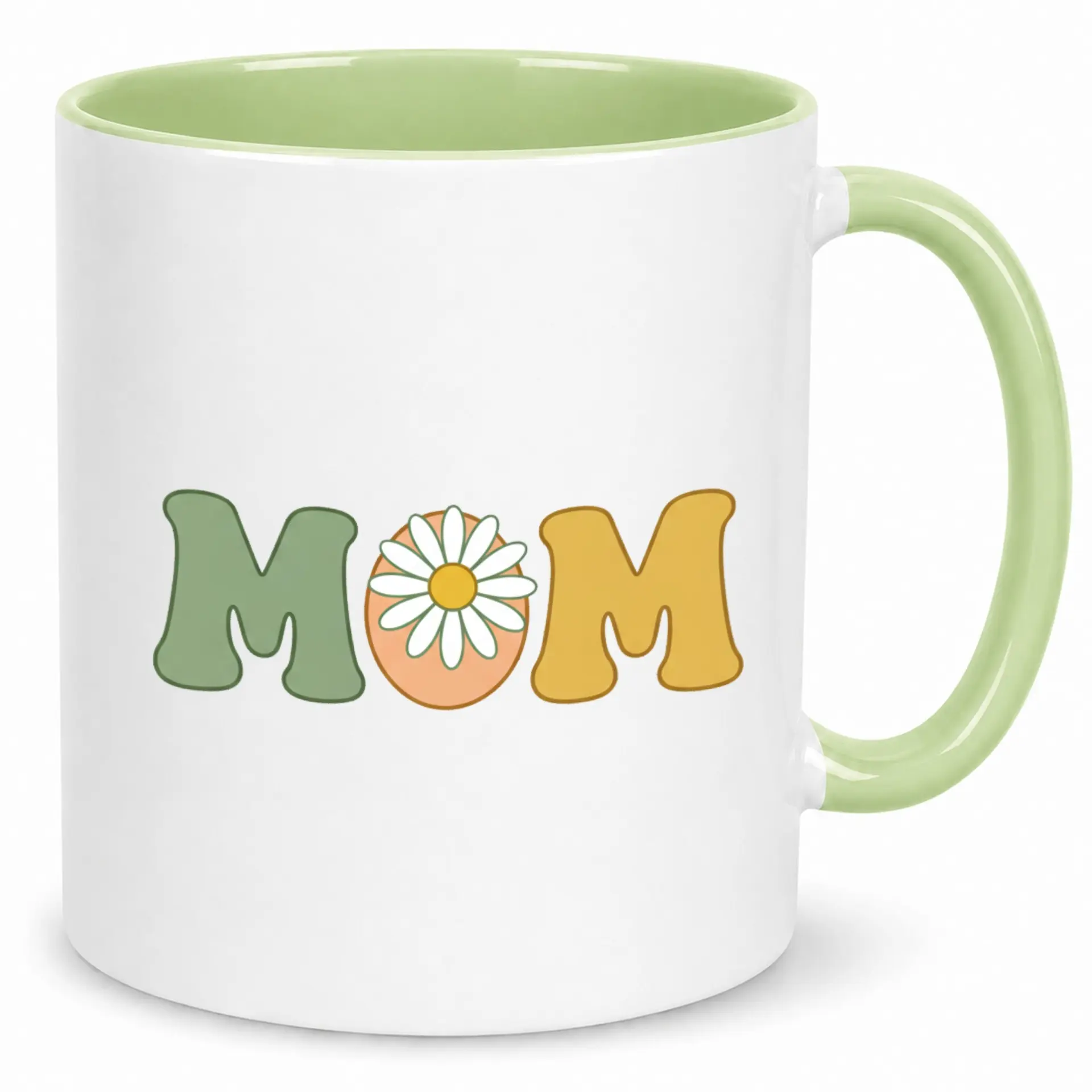 Coffee Mug for Mom with Design Groovy Retro Style Ceramic Cup Light Green Handle and Interior Perfect Gift Mother's Day