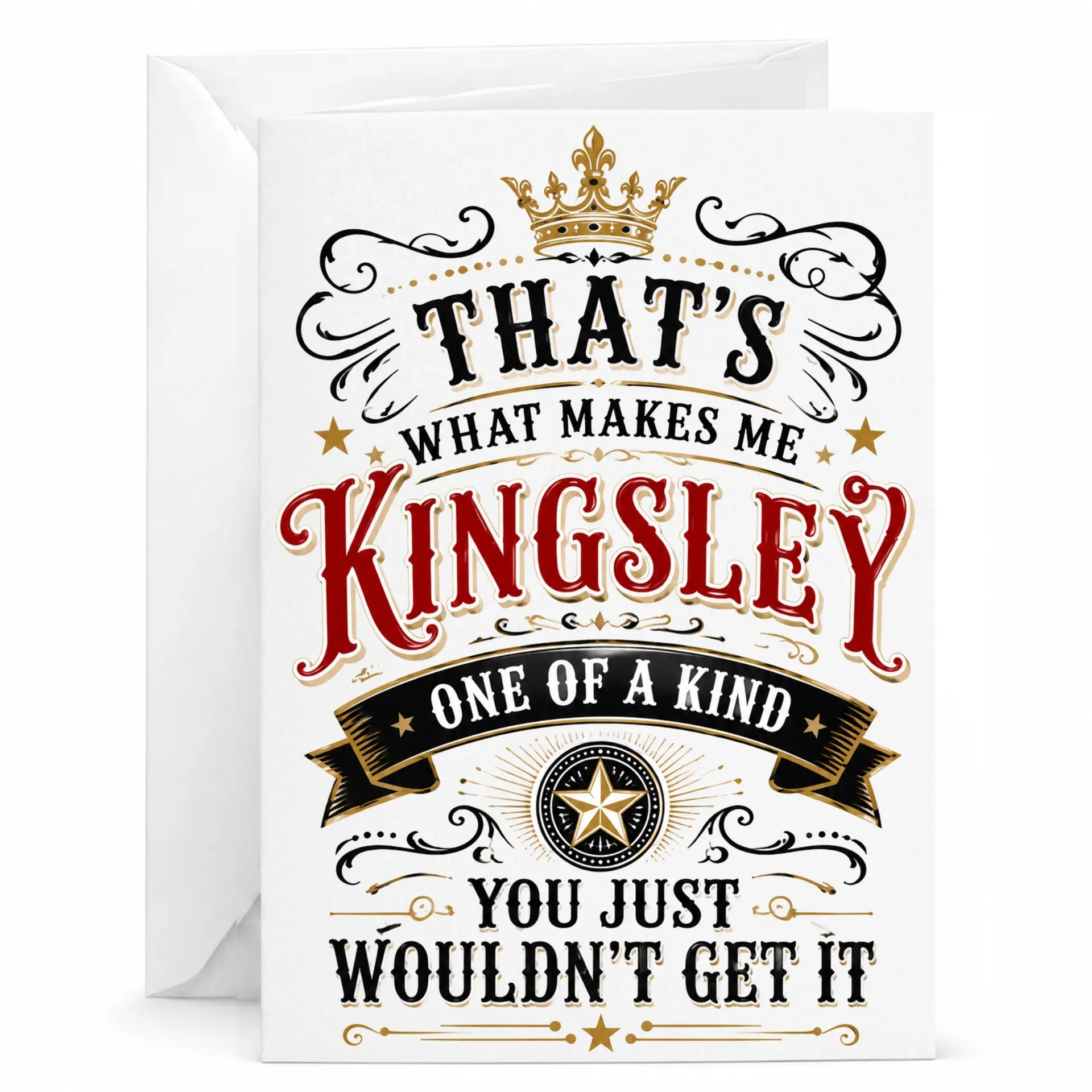 Funny Greeting Card Personalized Name Kingsley One of a Kind Gift Idea for Friends and Family Custom Stationery