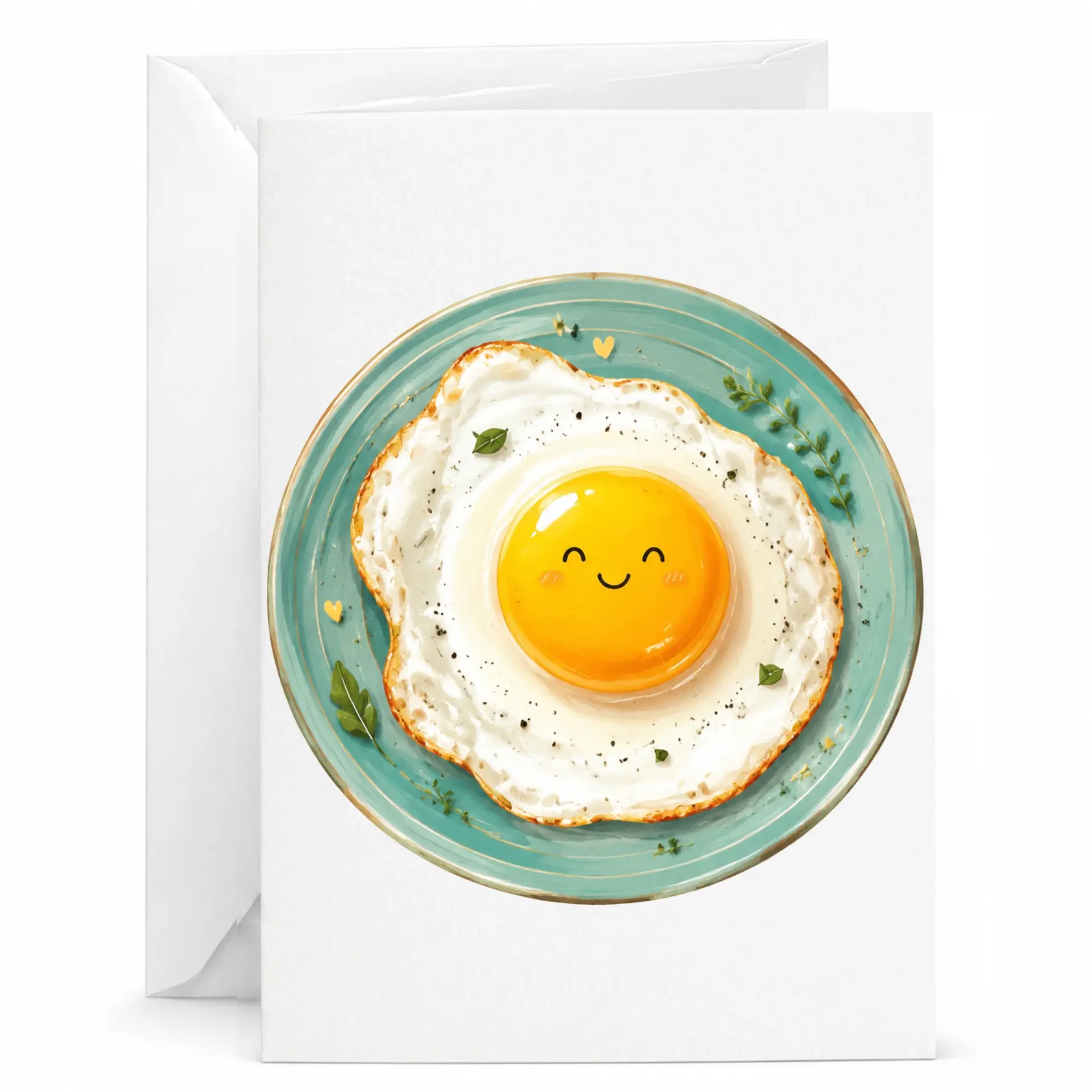 Funny Greeting Card Featuring a Cheerful Fried Egg Illustration on a Teal for All Occasions