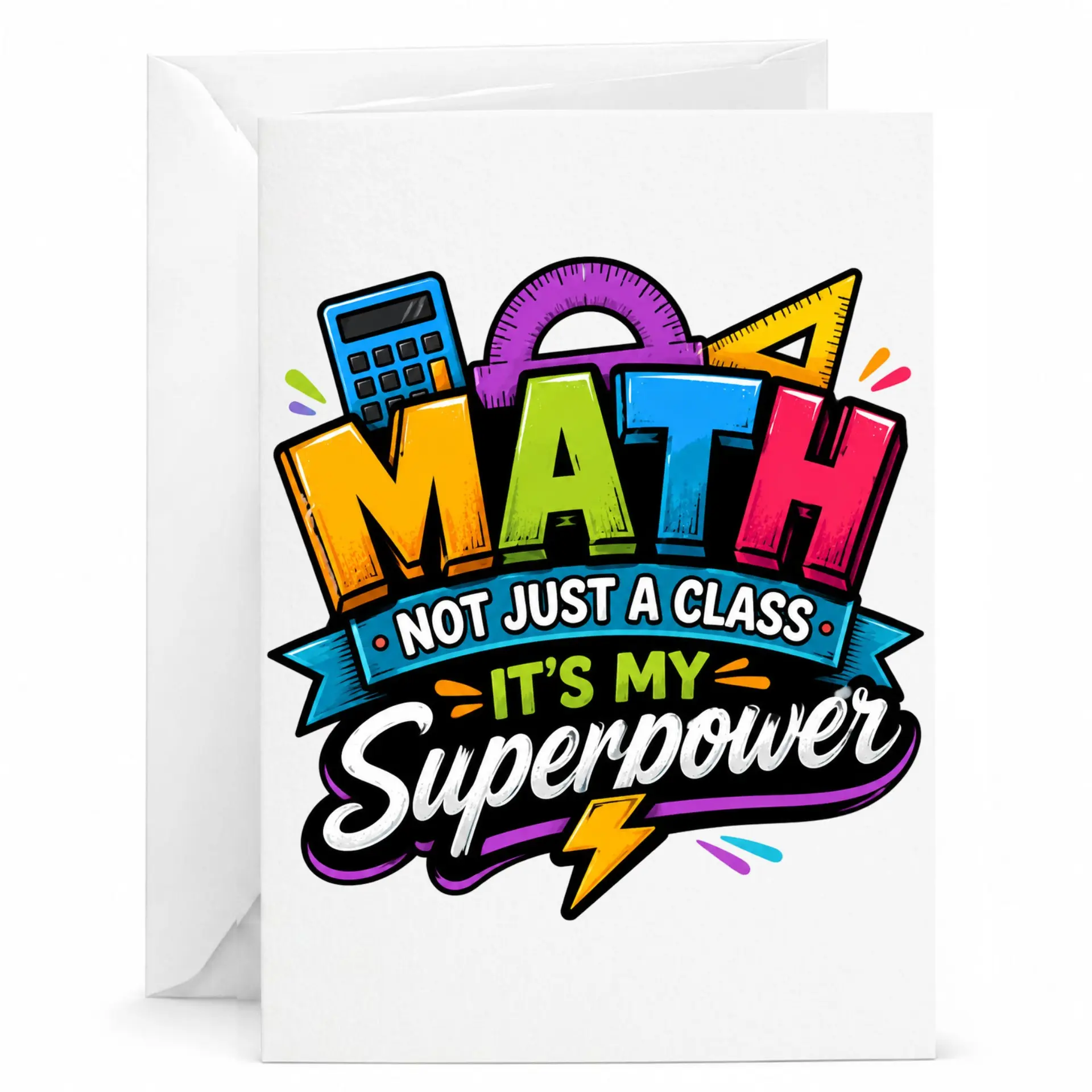Funny Math Greeting Card with Envelope Superpower Themed Stationery for Mathematicians Enthusiasts and Educators