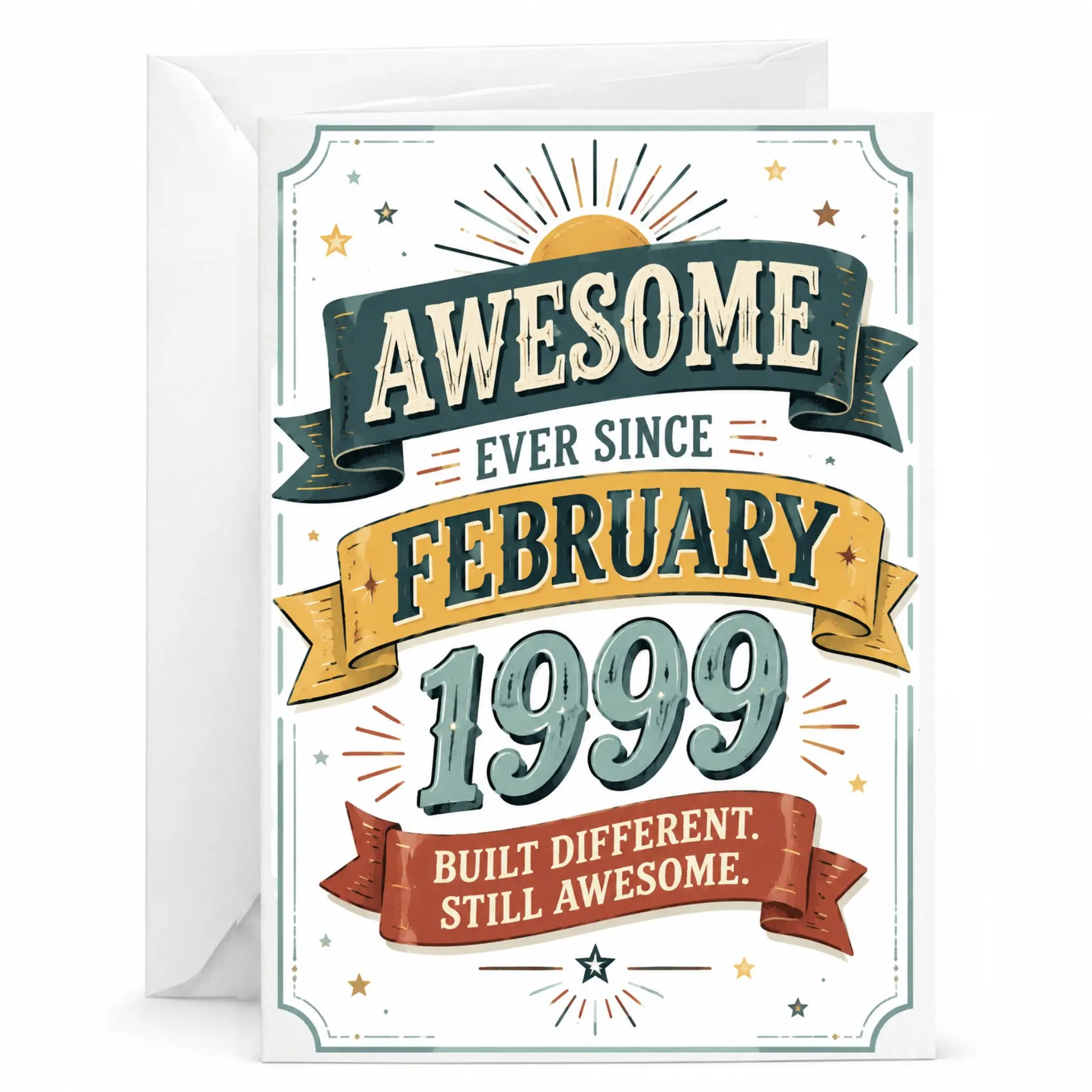 Birthday Card Awesome Ever Since February 1999 Vintage Style Greeting Card for Milestone Celebration and Keepsake