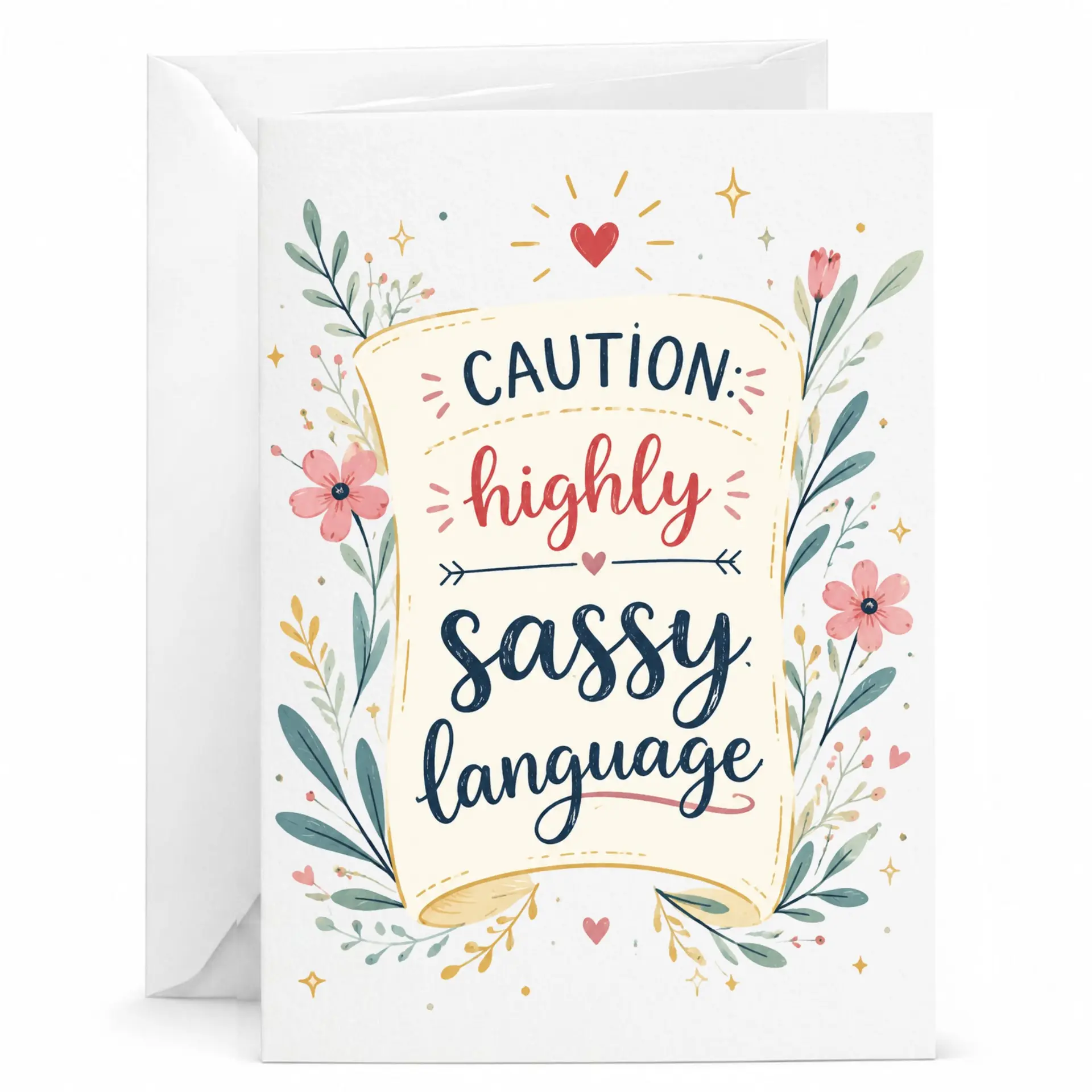 Funny Greeting Card Caution Highly Language Design 5x7 Folded Note for Birthday or Sarcastic Appreciation