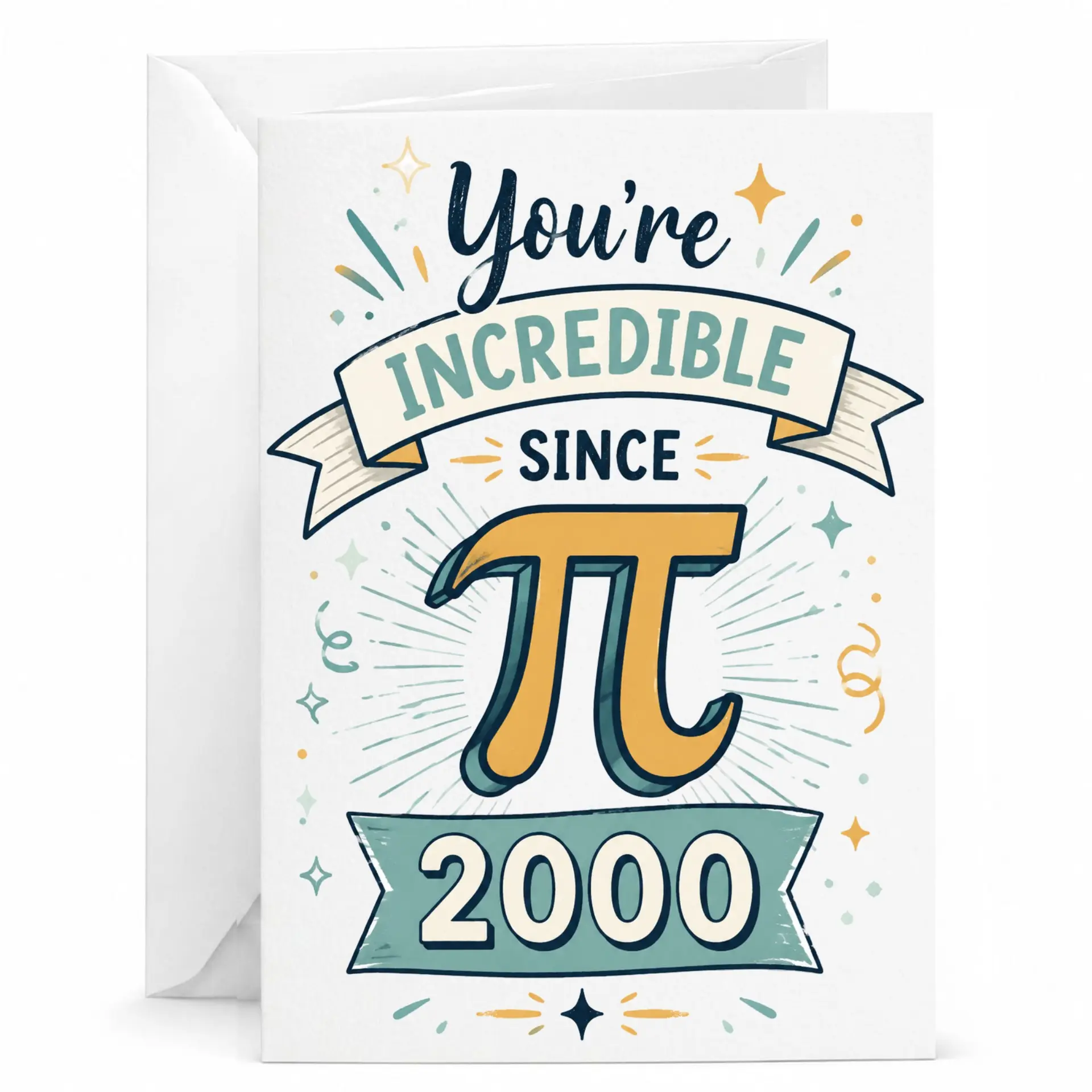 Funny Pi Birthday Greeting Card Since 2000 Math Pun Anniversary Note Card with White Envelope 5x7 Inches