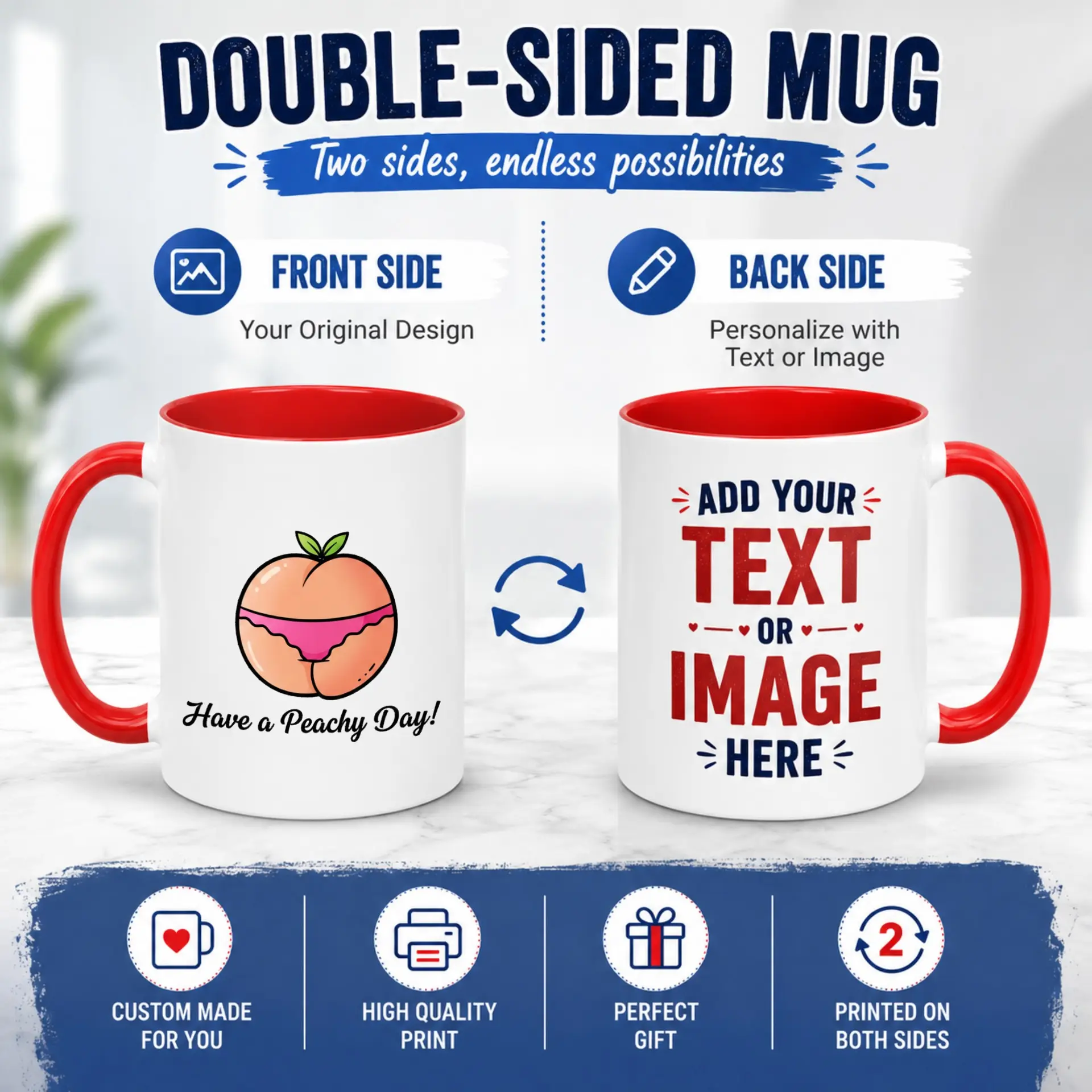 Funny Ceramic Coffee Mug with Humorous Peach Design and "have a Peachy Day!" Pun Text - Unique Gift Idea for Friends or Coworkers