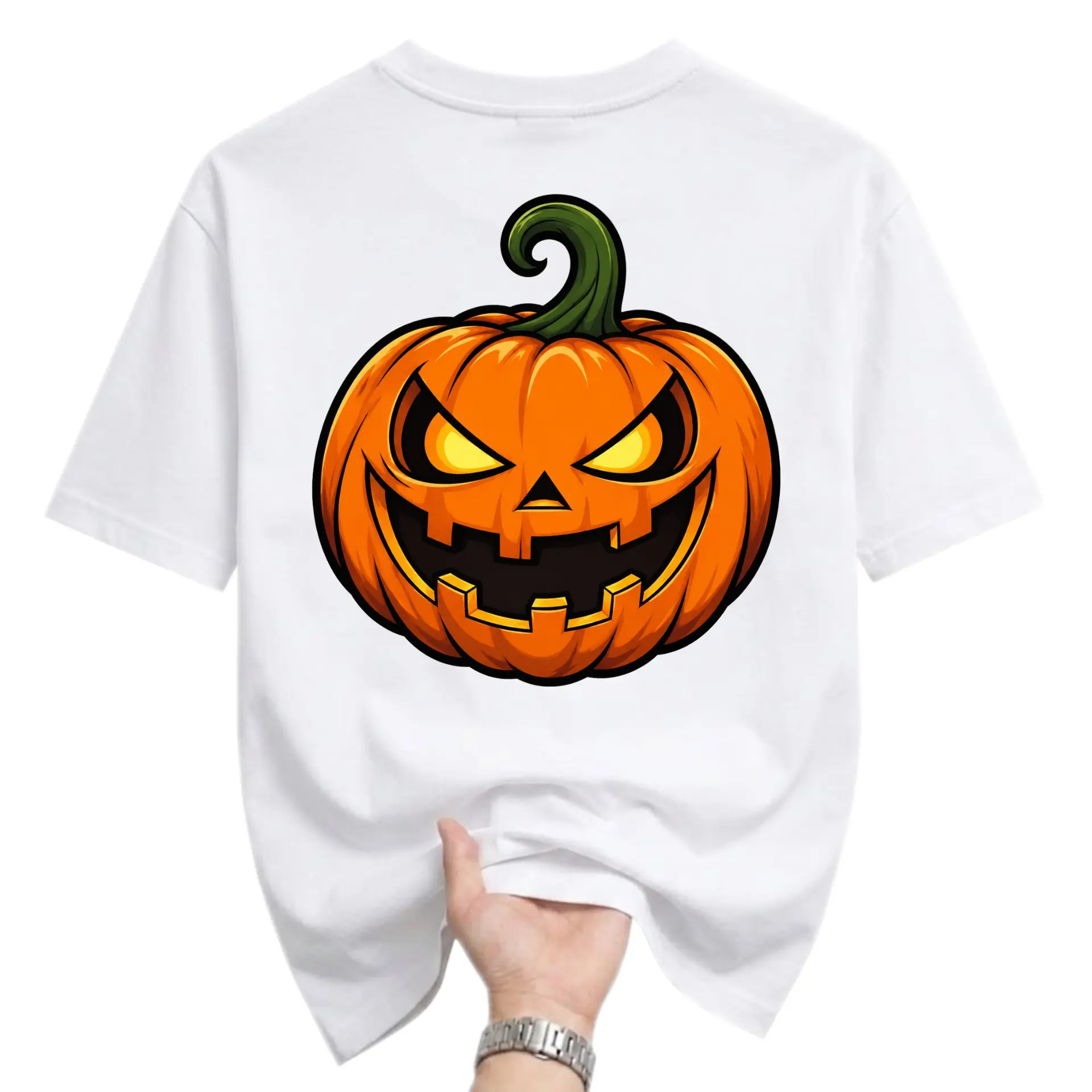 Graphic Tee Unisex Crew Neck T-Shirt Featuring a Spooky Jack O Lantern Pumpkin Design for Fall Seasonal Casual Wear