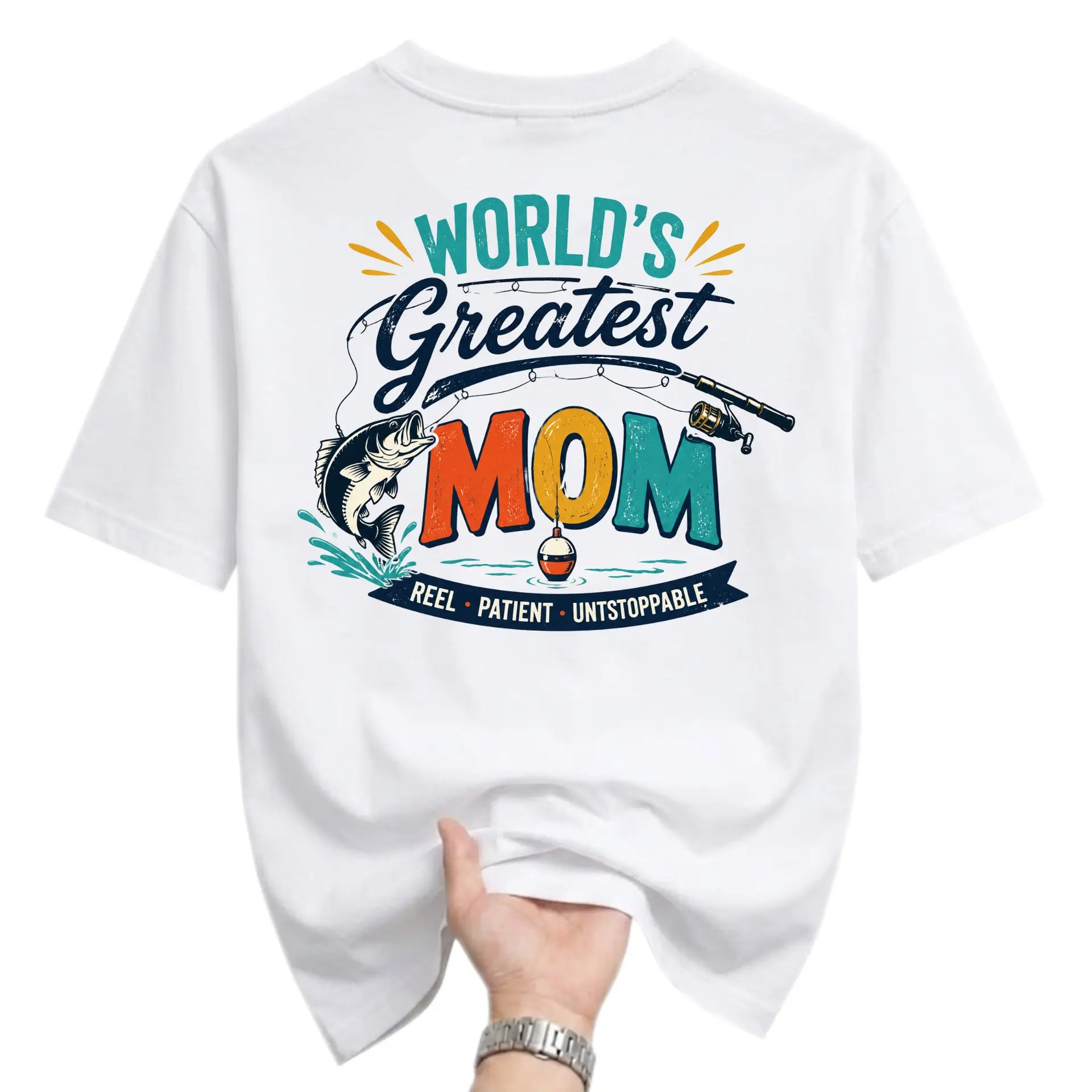 Funny Shirt World's Greatest Mom Fishing Themed Graphic Tee Casual Unisex Crew Neck Top Soft Cotton Print Apparel