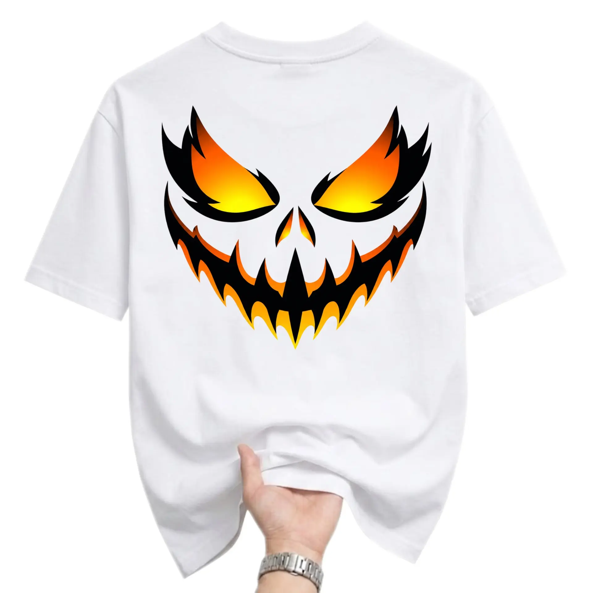 T-shirt Graphic Tee Scary Glowing Pumpkin Face Print Unisex Crew Neck Casual Everyday Wear Soft Cotton Top White