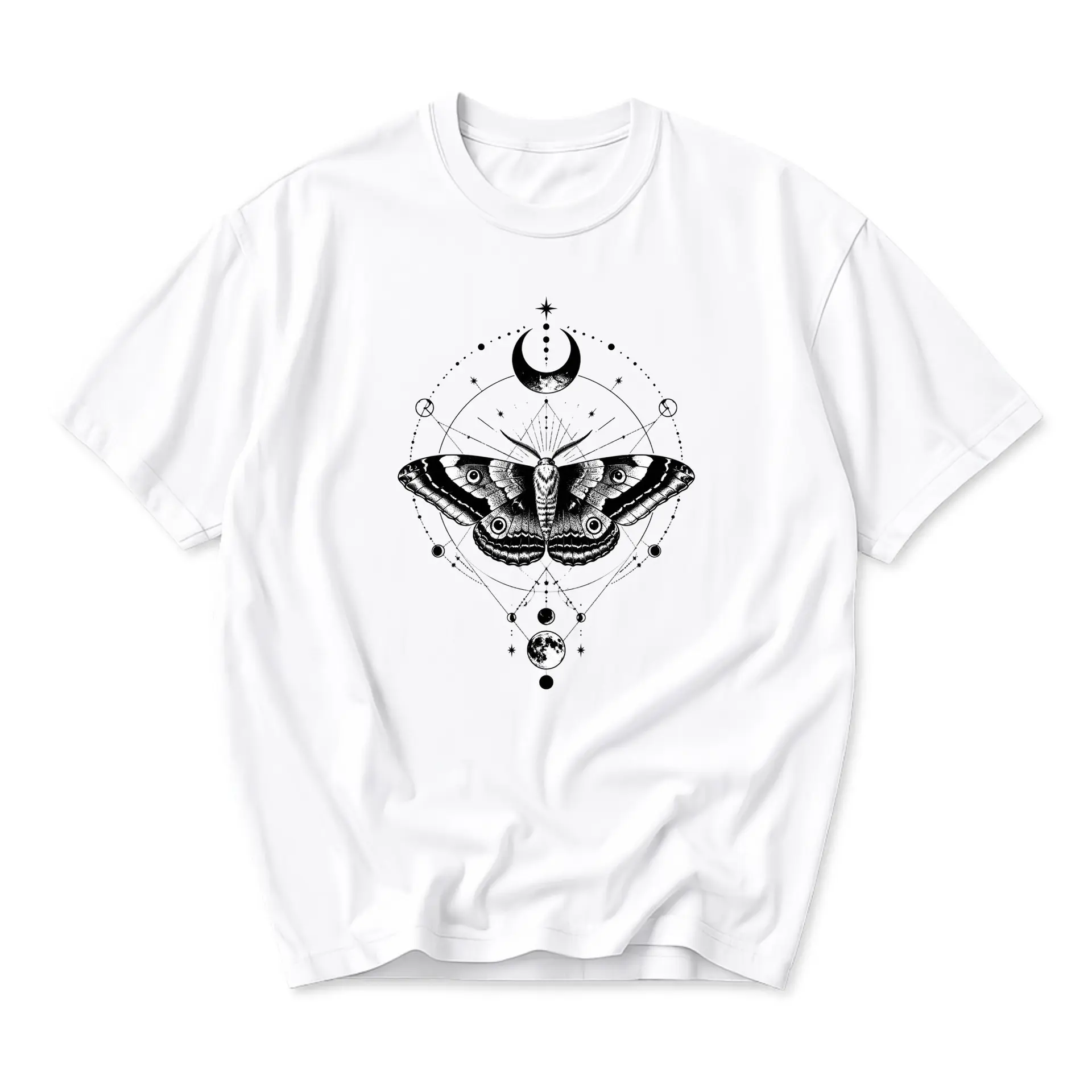 Graphic Tee Celestial Moth Art Print Unisex Crew Neck T-Shirt Soft Cotton Casual Everyday Apparel for Men and Women