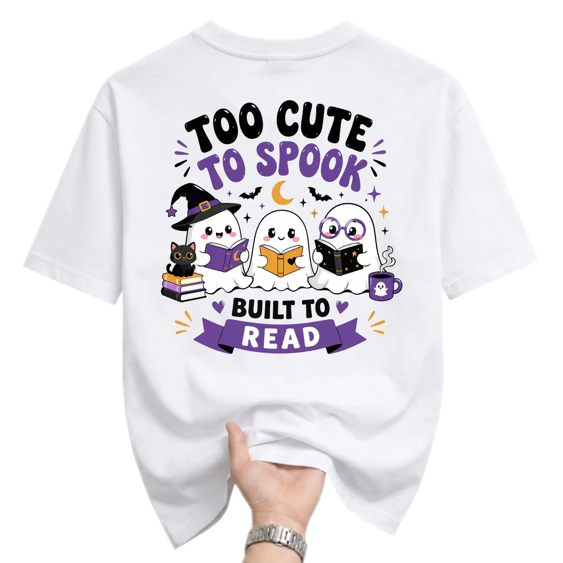 Funny Shirt Too Cute to Spook Built to Read Graphic Tee Unisex Casual Crew Neck Comfortable Cotton Blend Top