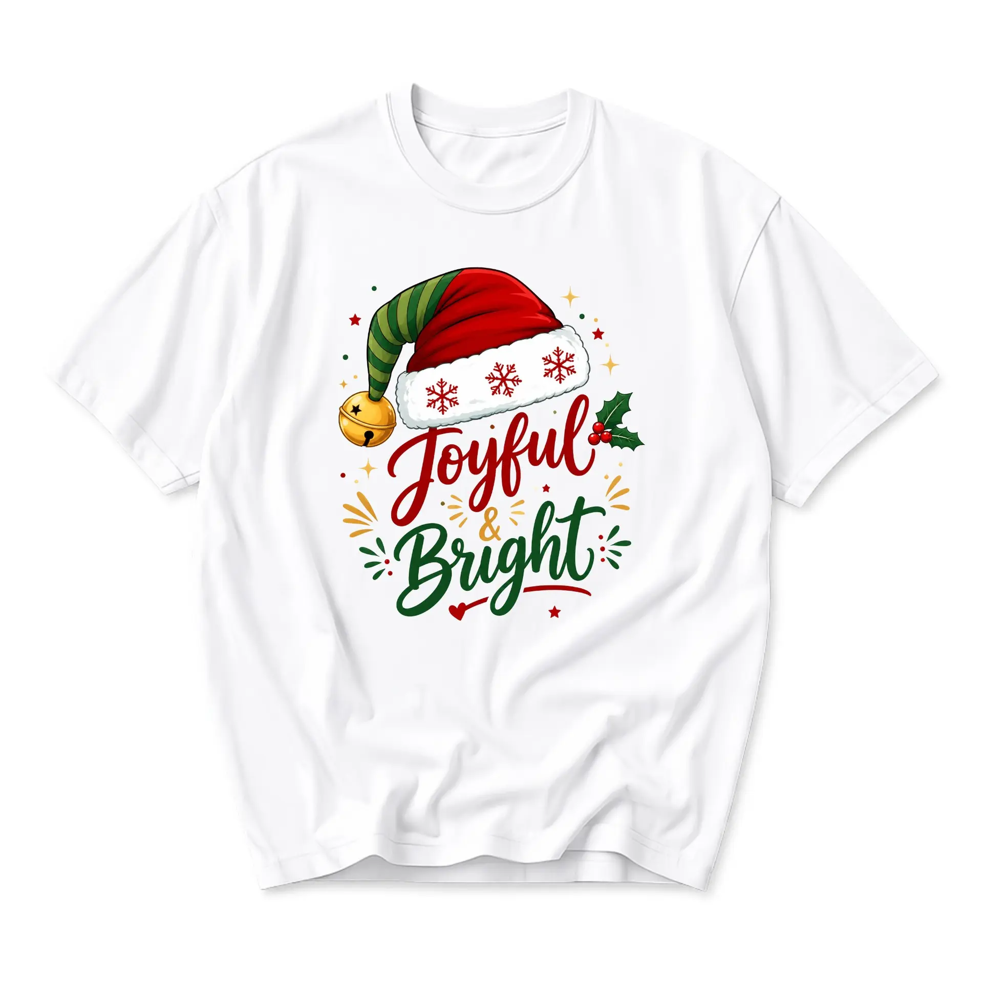 Graphic Tee Joyful and Bright Christmas Holiday Shirt Unisex Crew Neck Comfortable Cotton Blend Casual Graphic Print