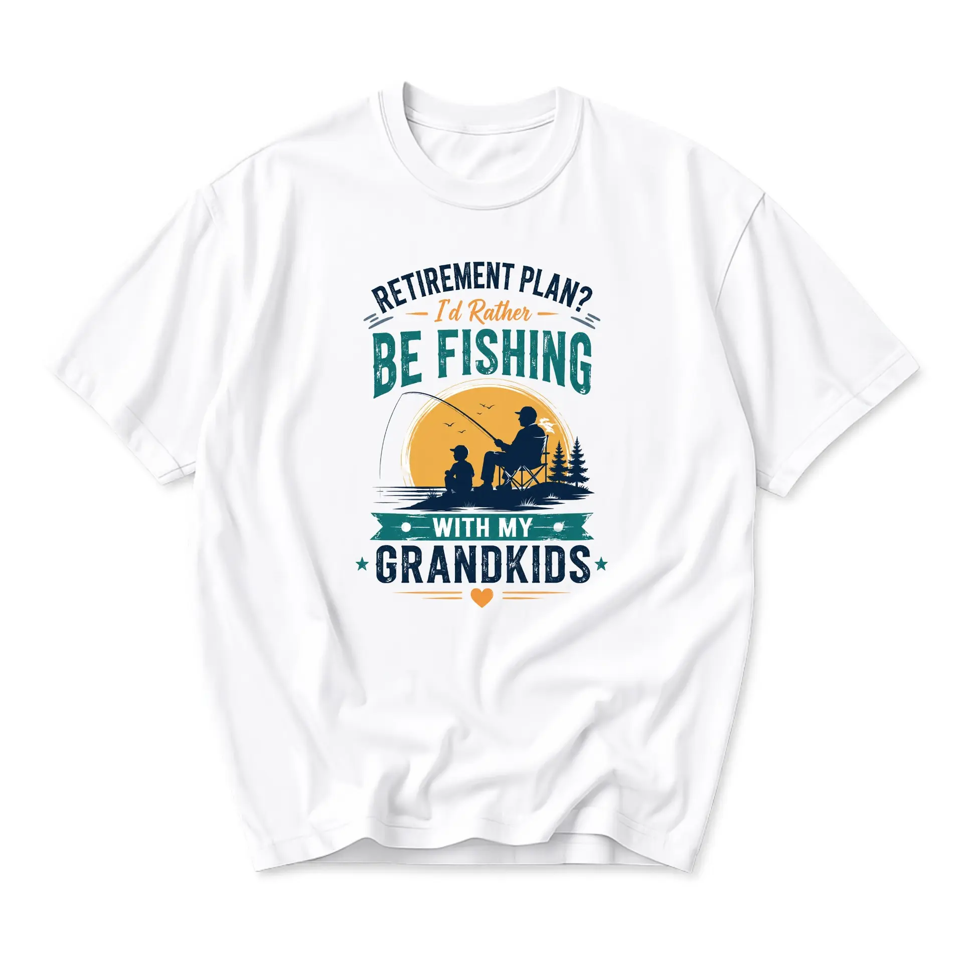 Funny Shirt Retirement Plan I Would Rather Be Fishing with My Grandkids Graphic Tee Unisex Casual Short Sleeve Top