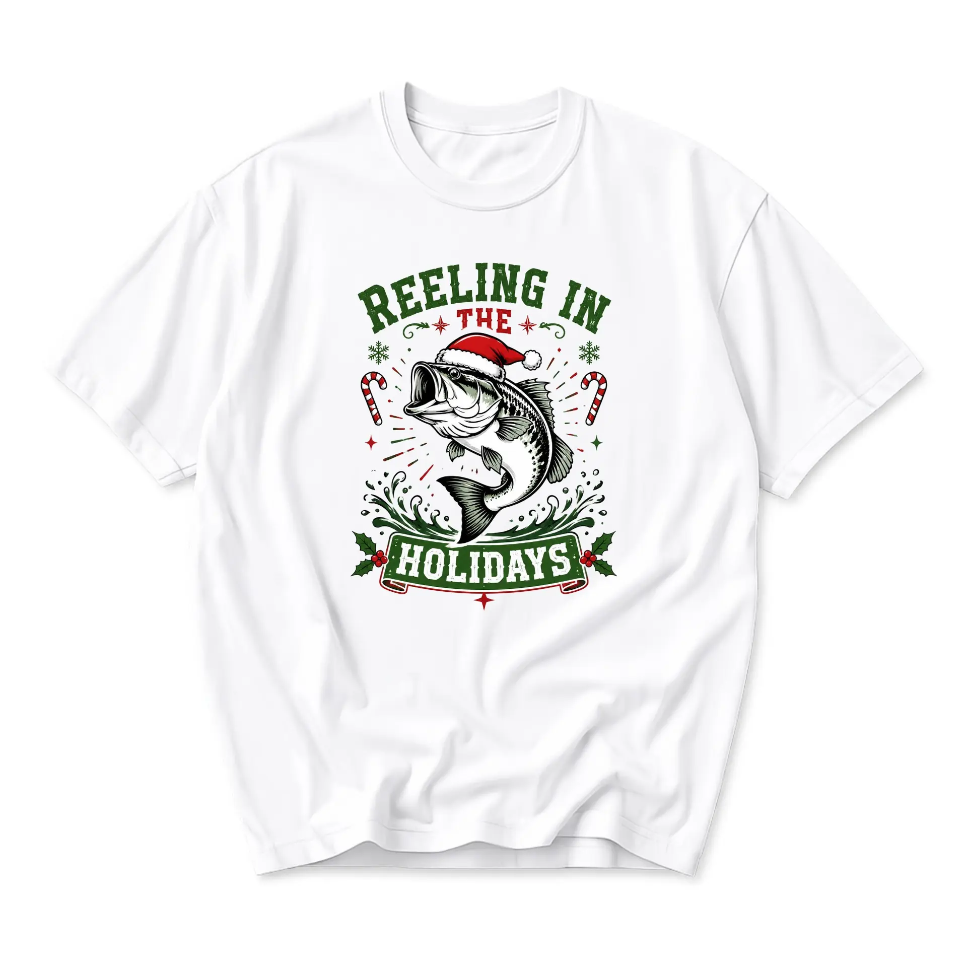 Funny Shirt Reeling in the Holidays Fishing Lover Christmas Graphic Tee