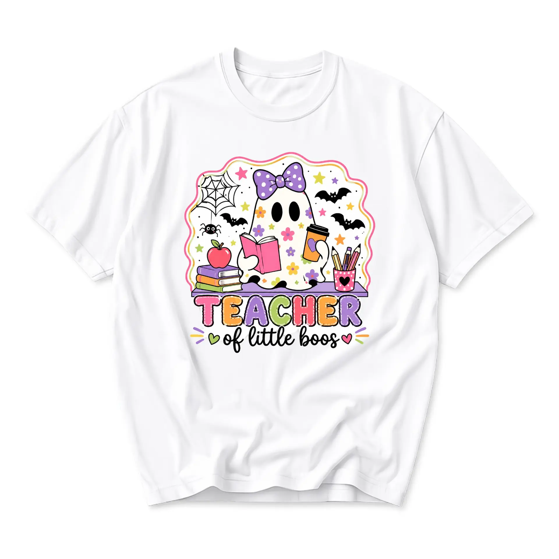 Graphic Tee Teacher of Little Boos Cute Ghost Fall Aesthetic Unisex Crew Neck Soft Cotton Blend Casual Short Sleeve