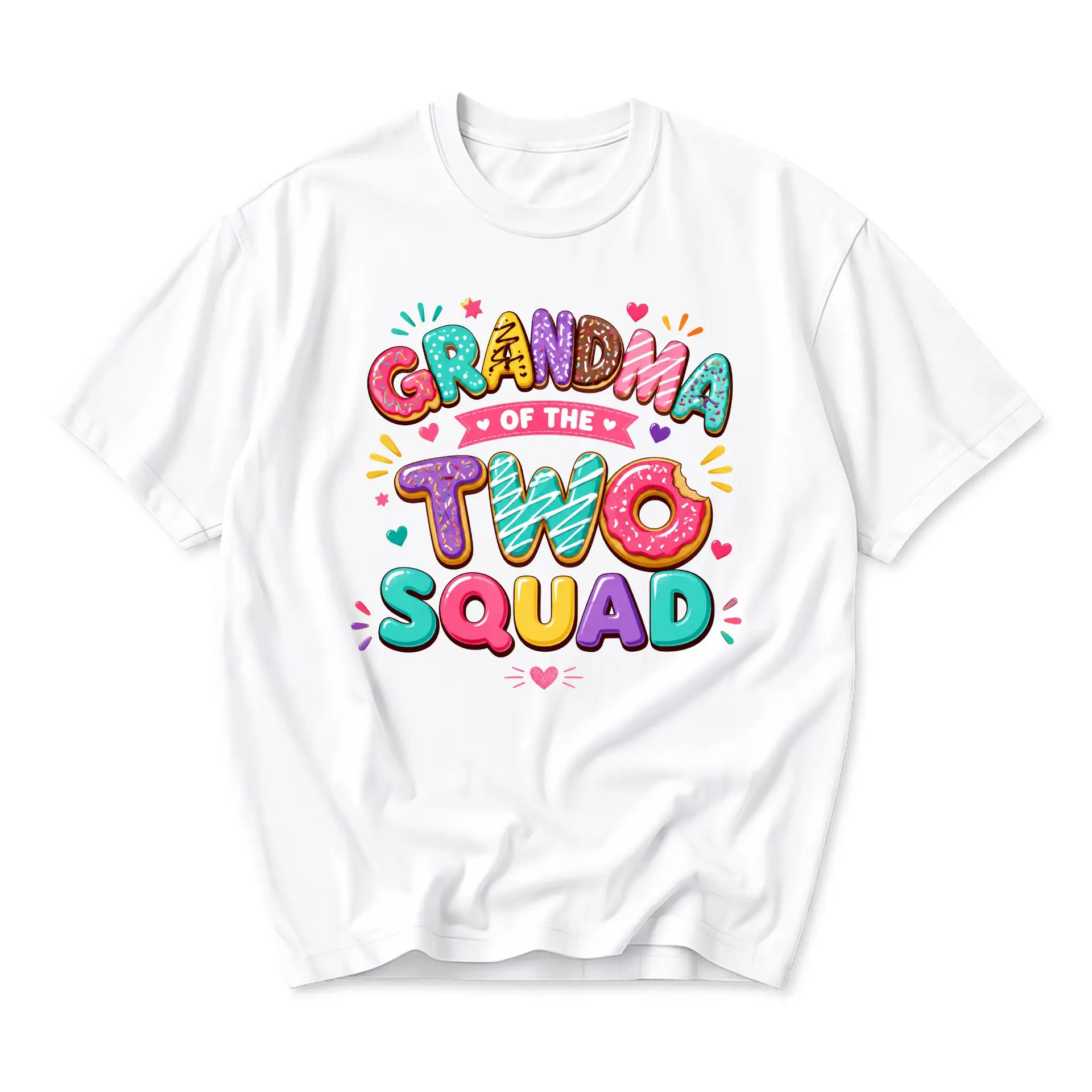 Funny Shirt Grandma of the Two Squad Graphic Tee Cute Donut Typography Unisex Casual Crew Neck Soft Cotton Top