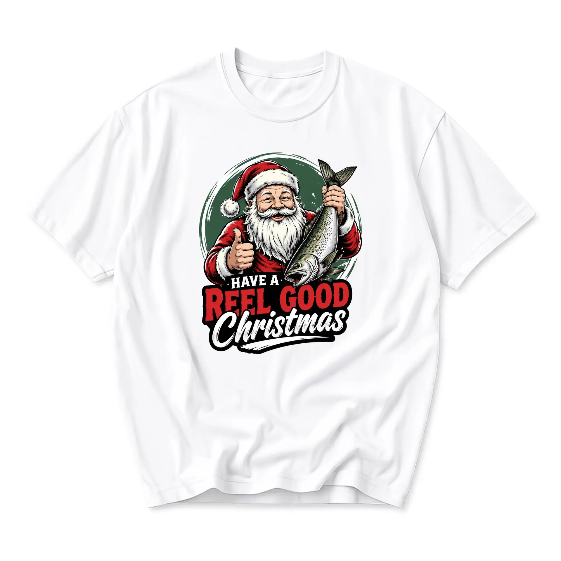 Funny Shirt Have a Reel Good Christmas Graphic Tee Santa Claus Fishing Unisex Crew Neck Cotton Blend Holiday Apparel