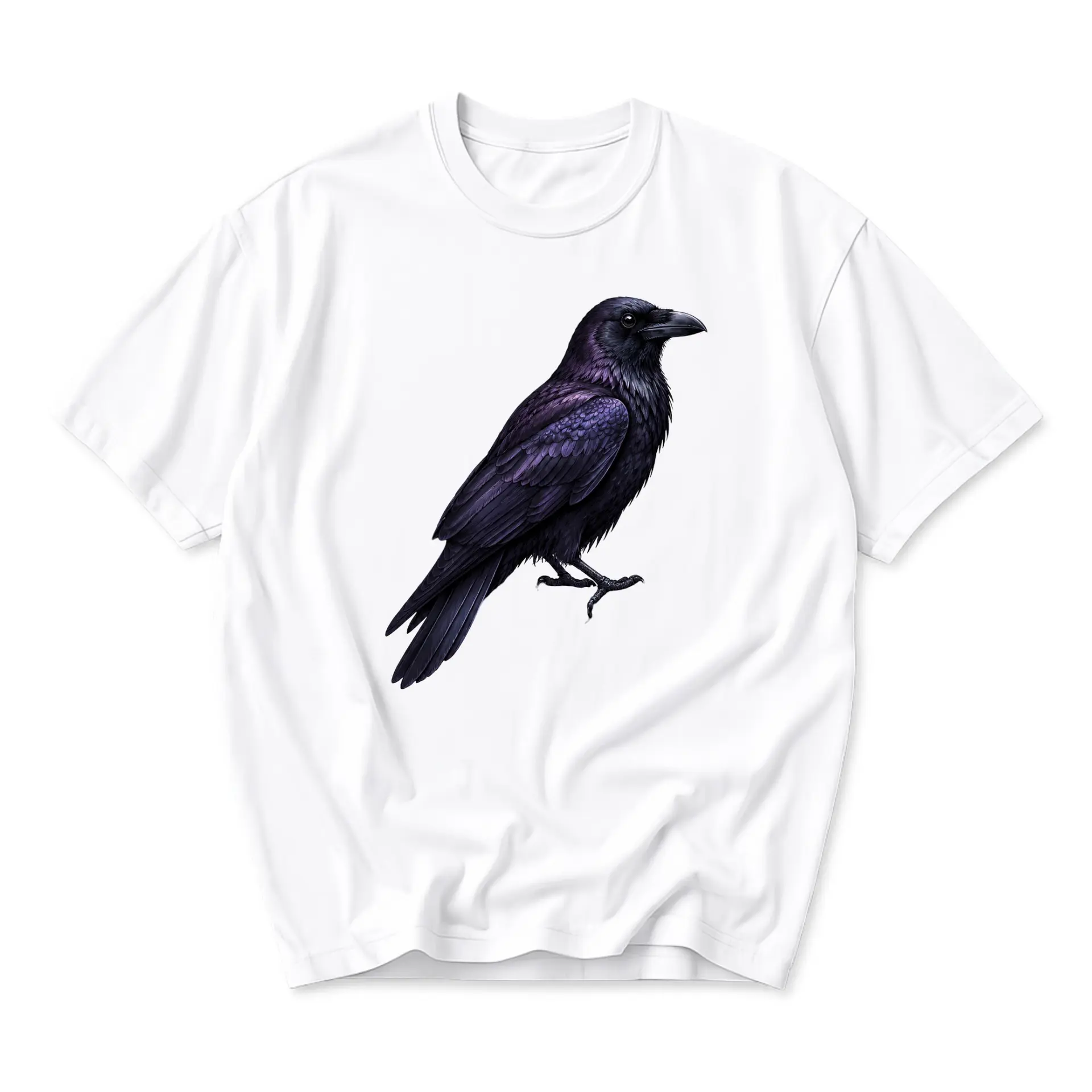 Graphic Tee Raven Illustration Unisex Crew Neck Casual Cotton Blend Short Sleeve Shirt for Everyday Wear