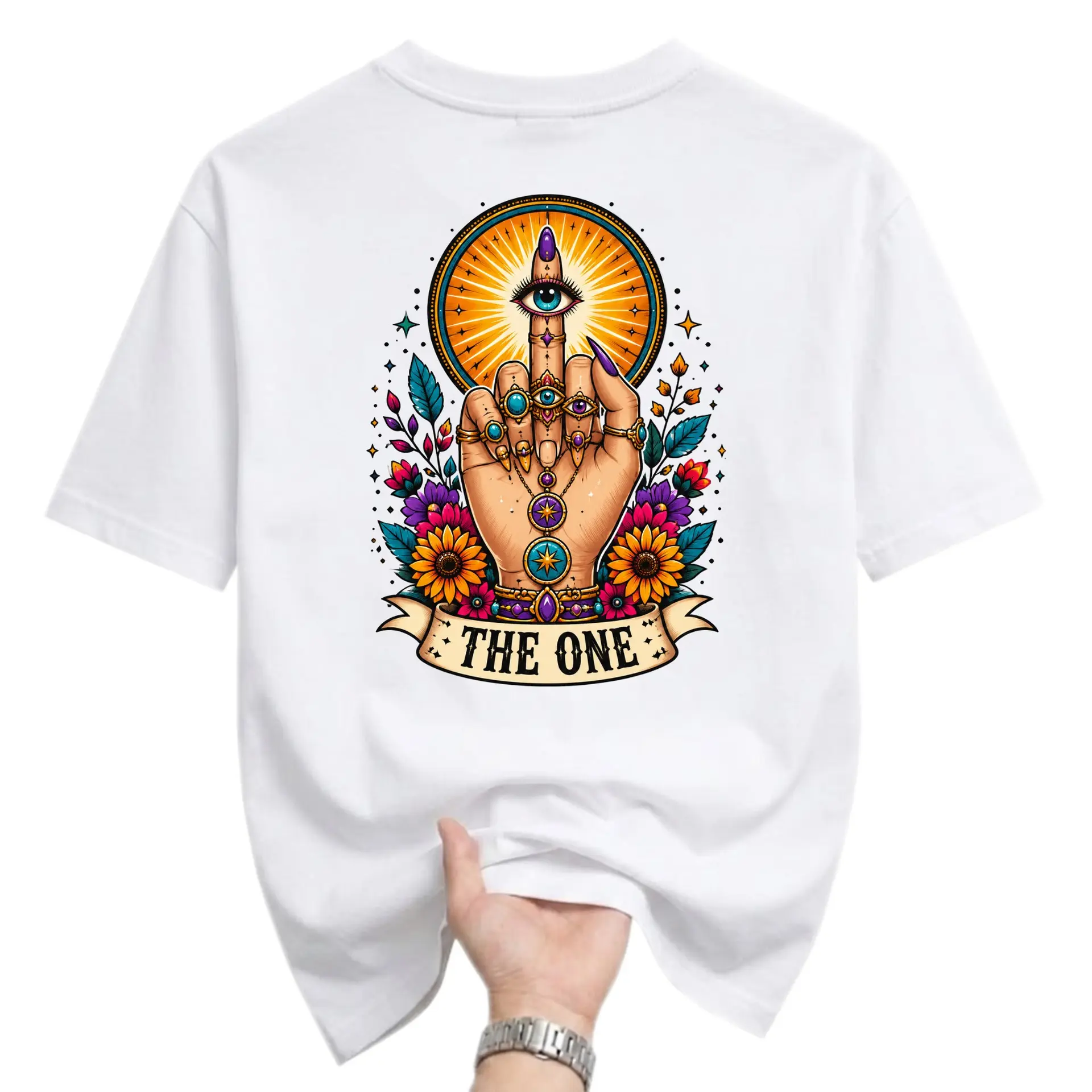 Graphic Tee the One Hand Symbol Artistic Illustration Unisex Crew Neck Short Sleeve Casual Cotton Blend Shirt