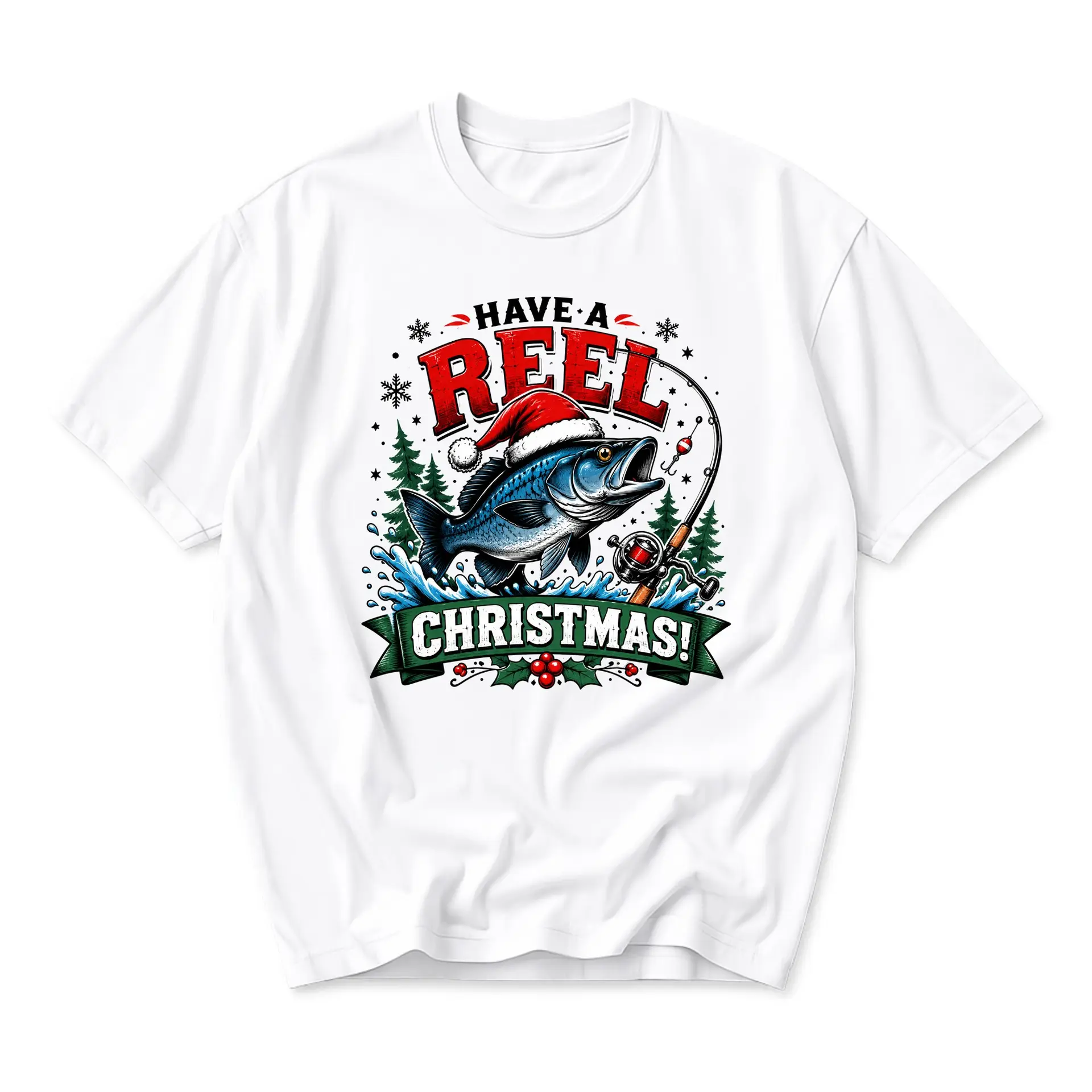 Funny Shirt Have a Reel Christmas Graphic Tee Fishing Holiday Gift Unisex Crew Neck Casual Cotton Blend T-Shirt Top
