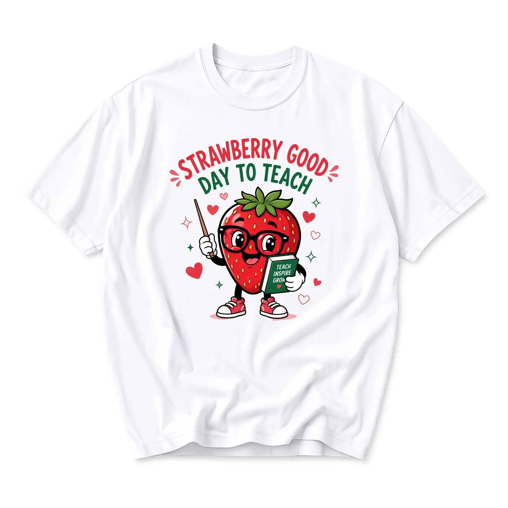 Graphic Tee Strawberry Good Day to Teach Funny Unisex Shirt for Teachers Soft Casual Everyday Short Sleeve Crew Neck Top