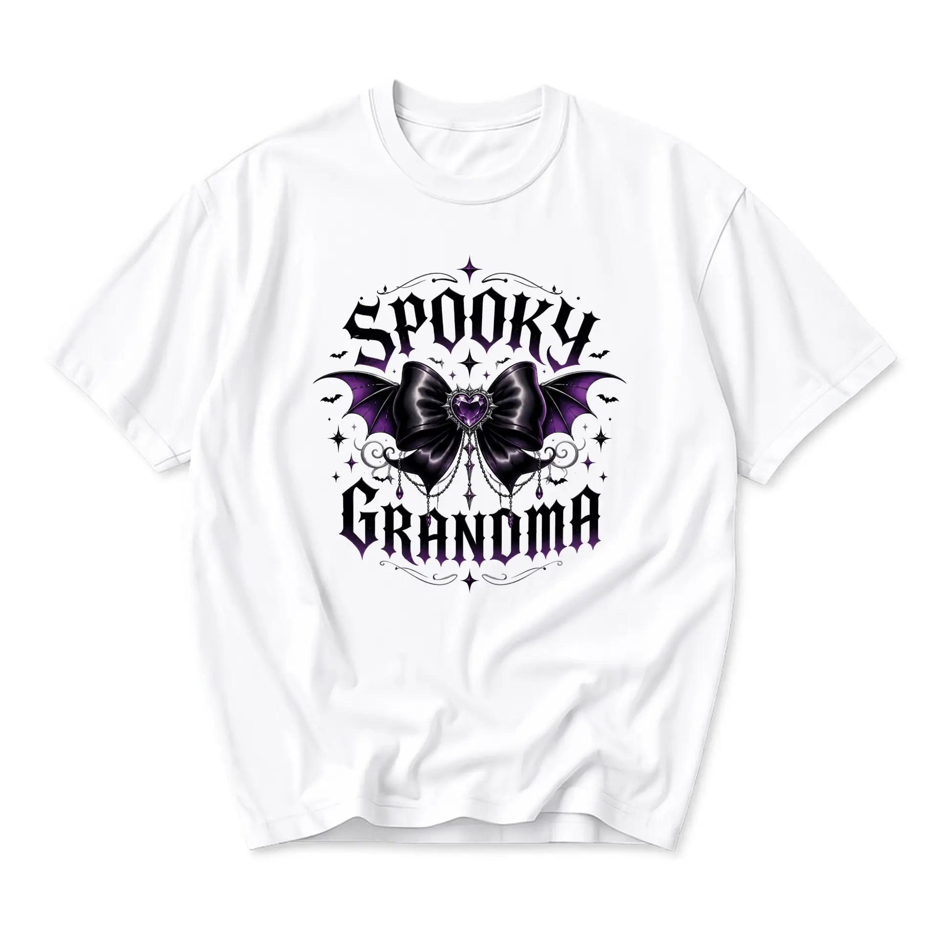Graphic Tee Spooky Grandma Halloween Shirt Gothic Bow Bat Wings Unisex Crew Neck Casual Cotton Blend Apparel