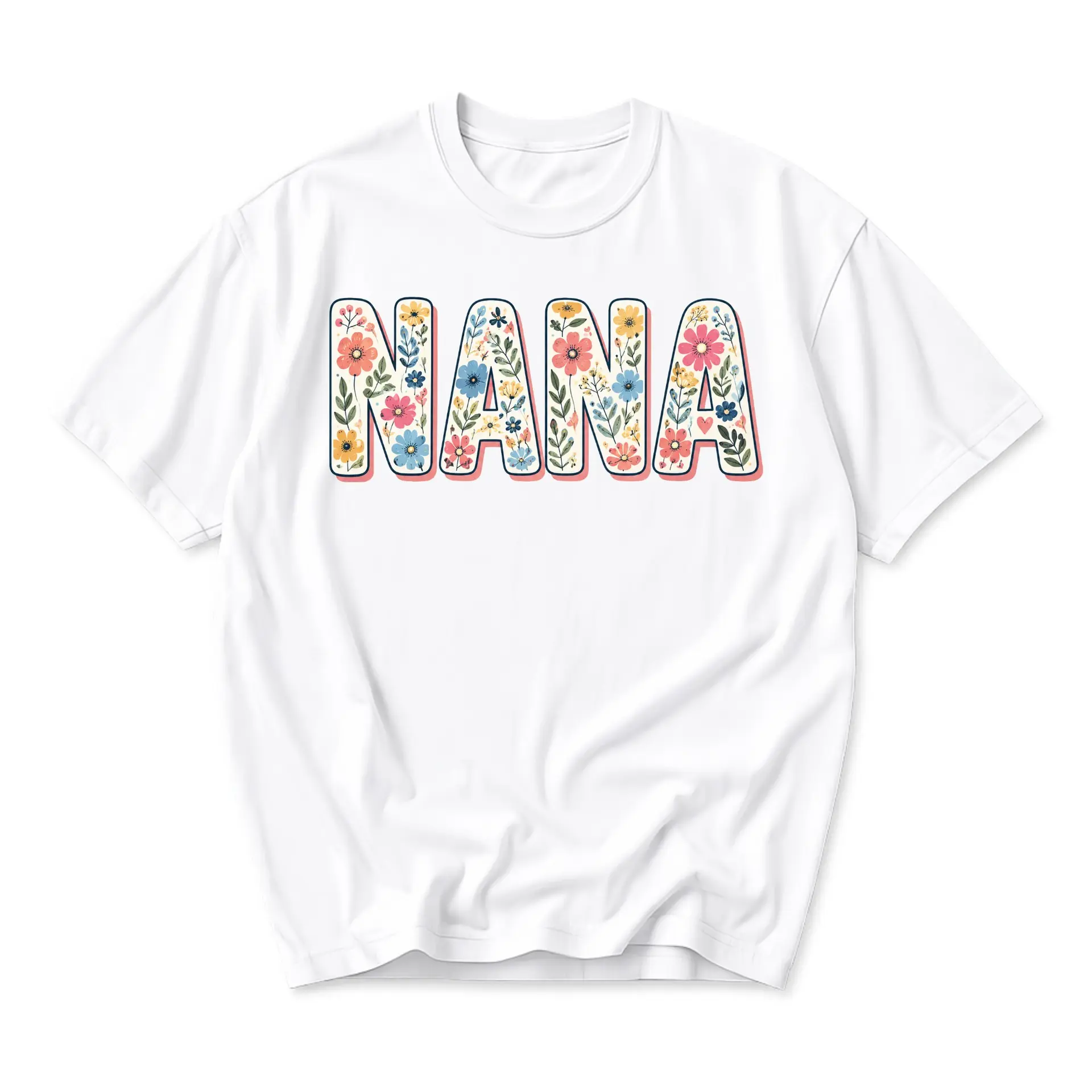 Graphic Tee Nana Floral Typography Design Unisex Crew Neck Everyday Casual T-Shirt Comfortable Summer Apparel
