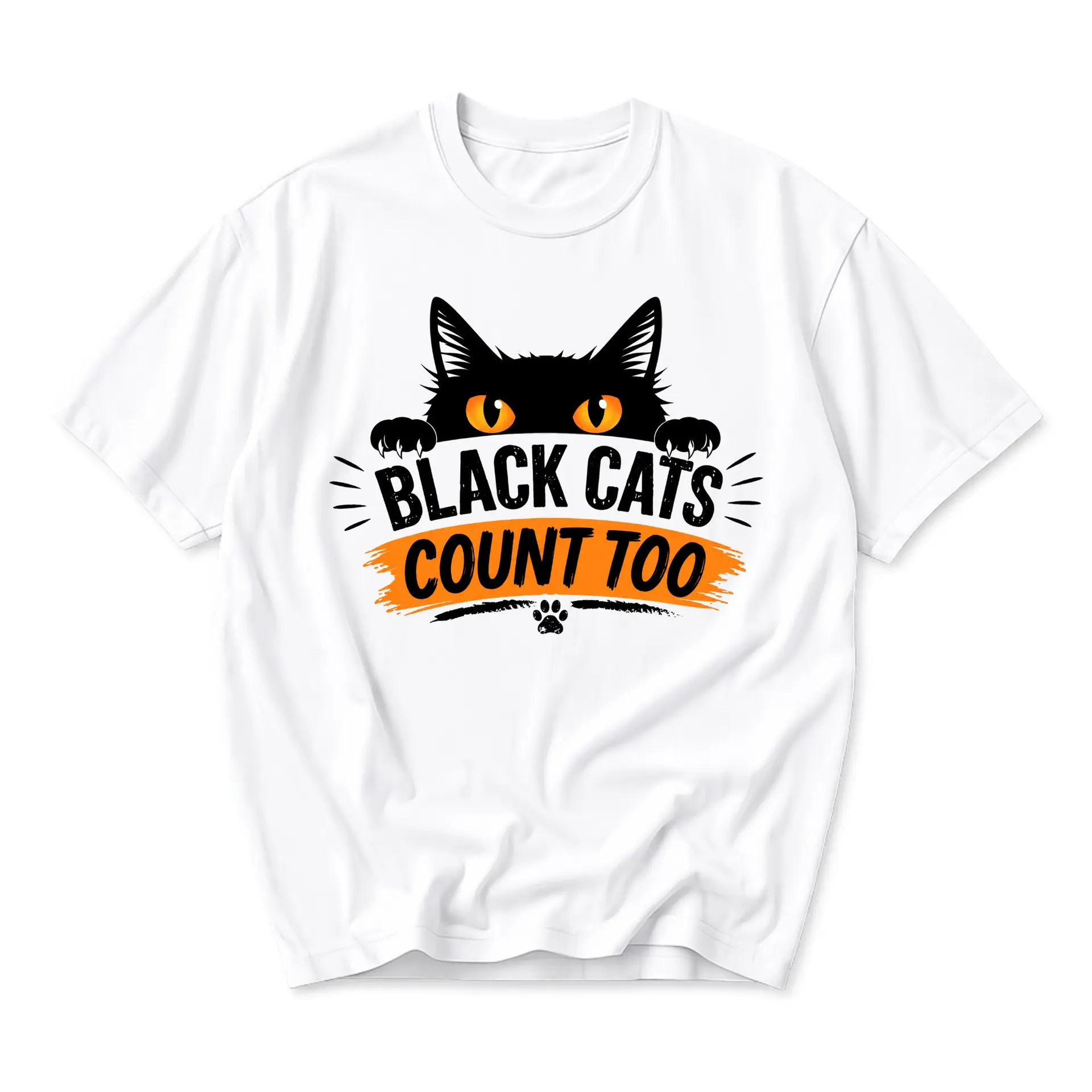 Funny Shirt Black Cats Count Too Graphic Tee Cute Kitten Illustration Casual Unisex Crew Neck Cotton Blend Top