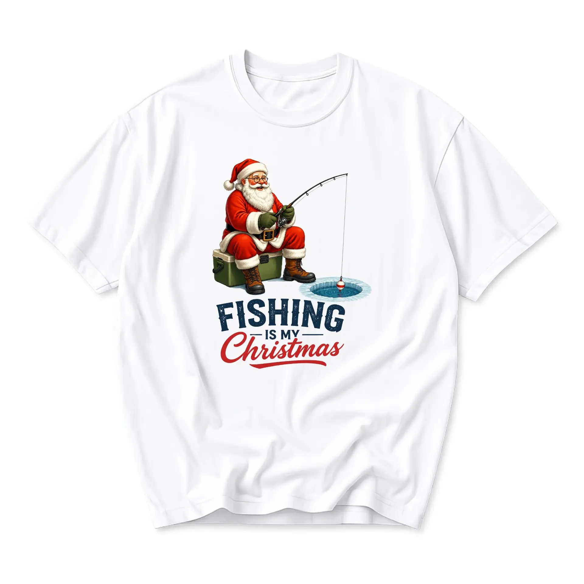 Funny Shirt Fishing Is My Christmas Unisex Graphic Printed T-Shirt Casual
