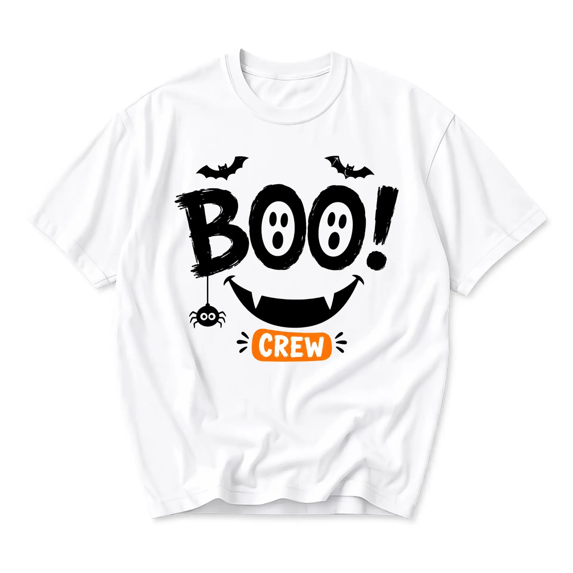 Graphic Tee Boo Crew Halloween Shirt Unisex Casual Holiday Apparel with Spooky Ghost and Spider Print Design