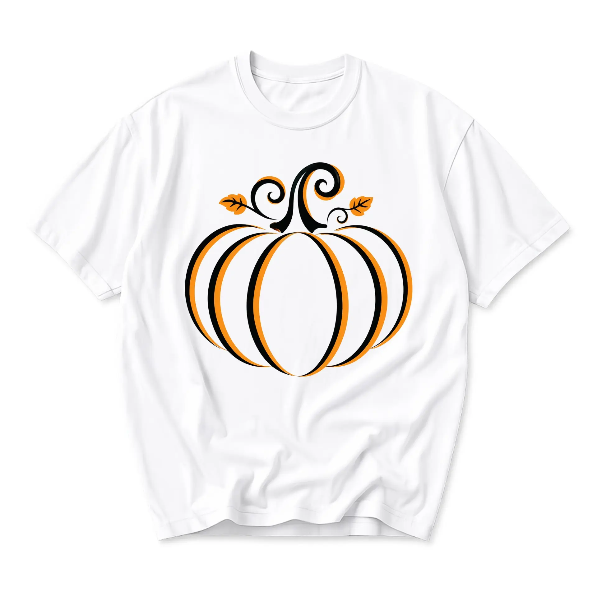 Graphic Tee Pumpkin Illustration Unisex Crew Neck Short Sleeve Shirt for Casual Seasonal Wear and Autumn Fashion