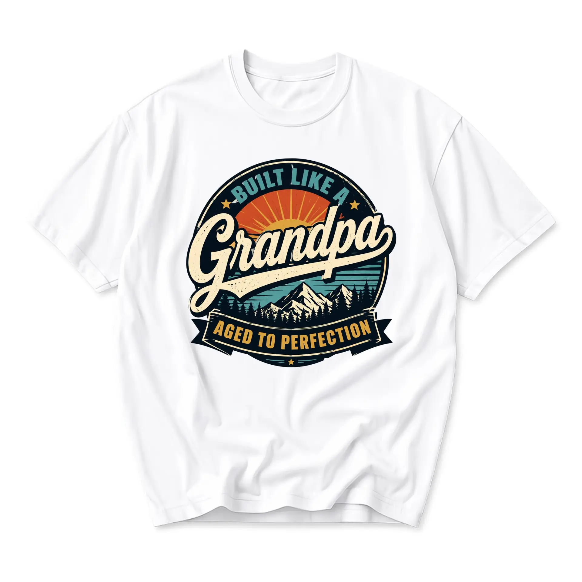 Funny Shirt Built Like a Grandpa Aged to Perfection Graphic Tee Retro Style Unisex Crew Neck Casual Everyday Top