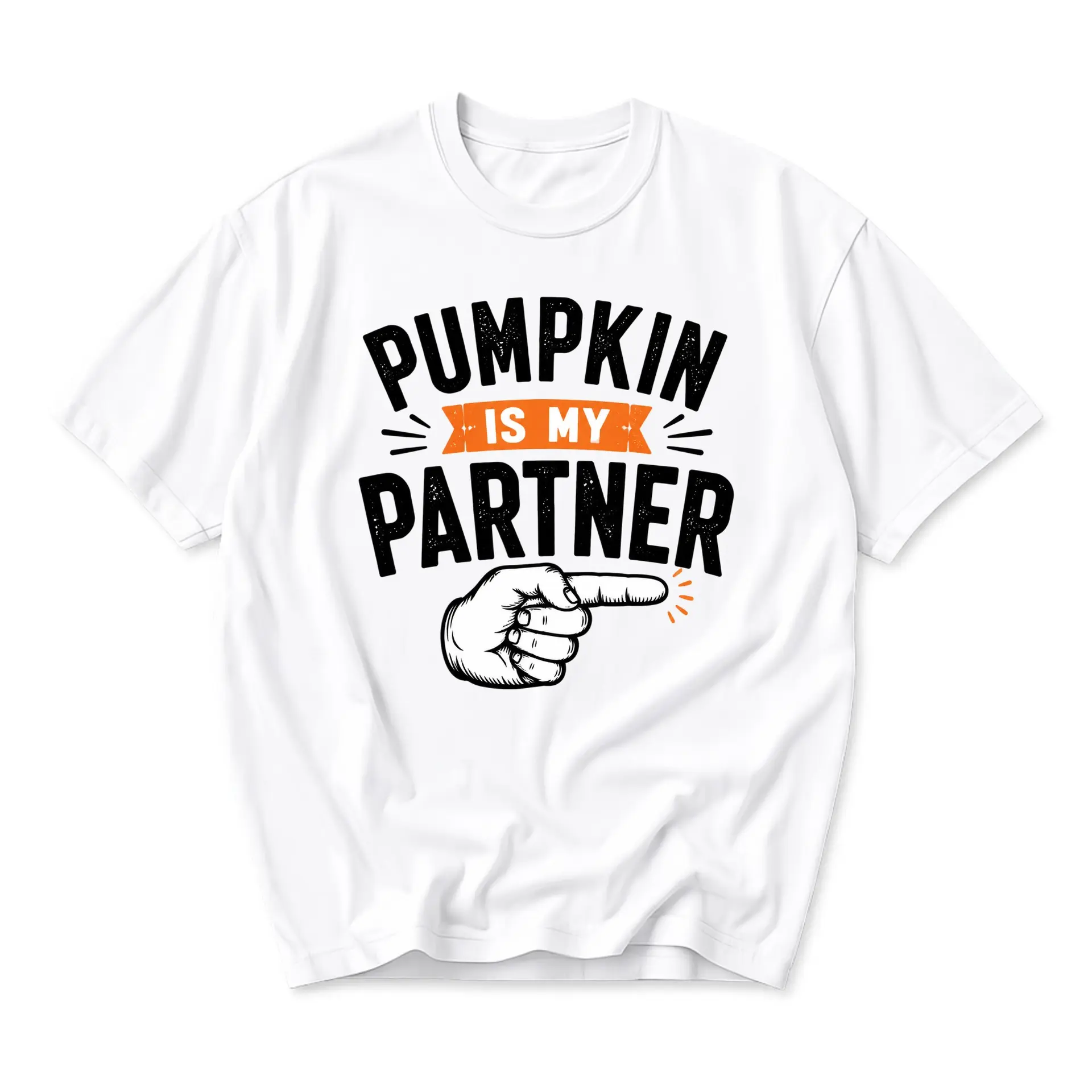 Funny Shirt Pumpkin Is My Partner Graphic Tee Unisex Crew Neck Short Sleeve Casual Cotton Blend Top for Fall Season