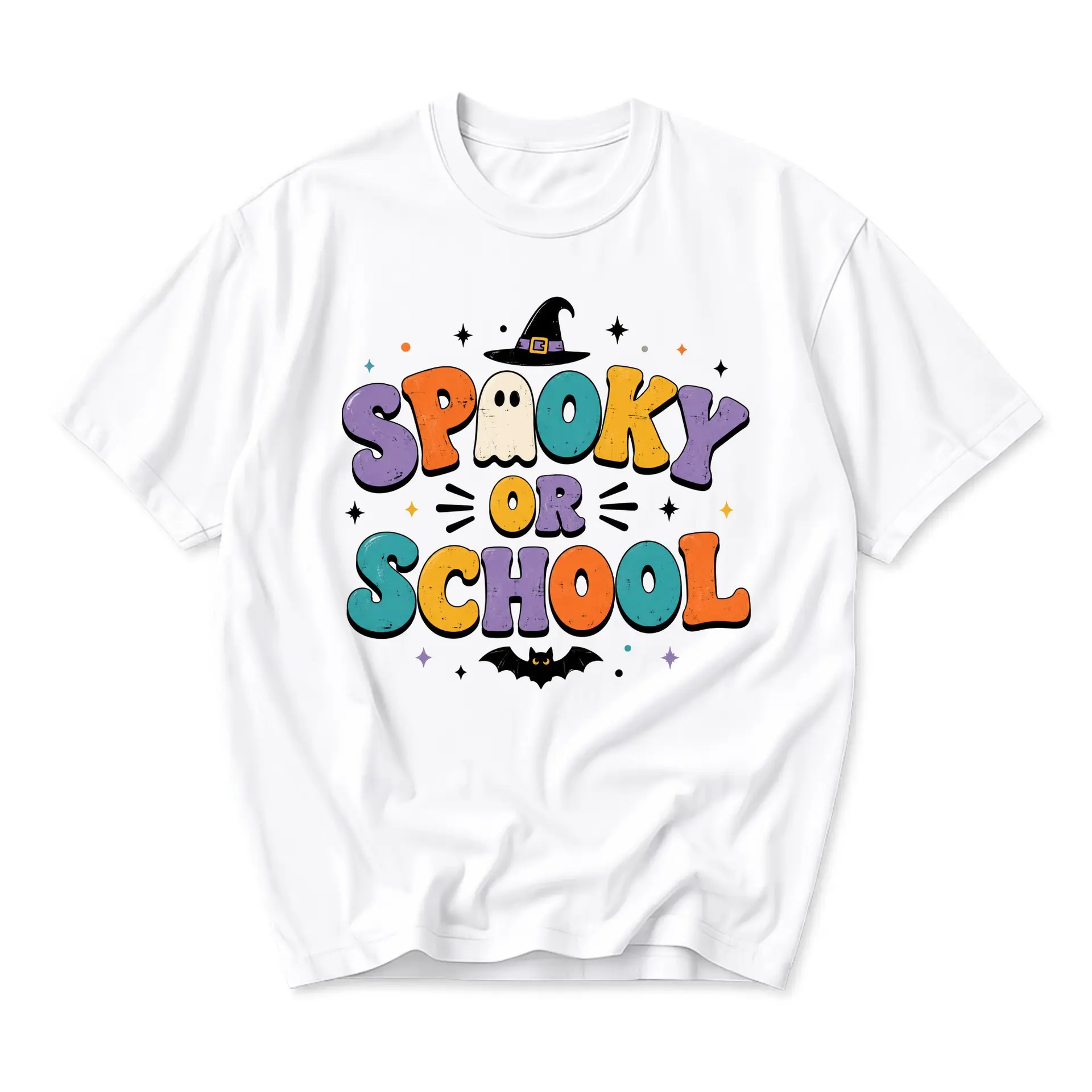 Graphic Tee Spooky or School Funny Halloween Shirt Unisex Casual Crew Neck Comfortable Cotton Blend Everyday Apparel