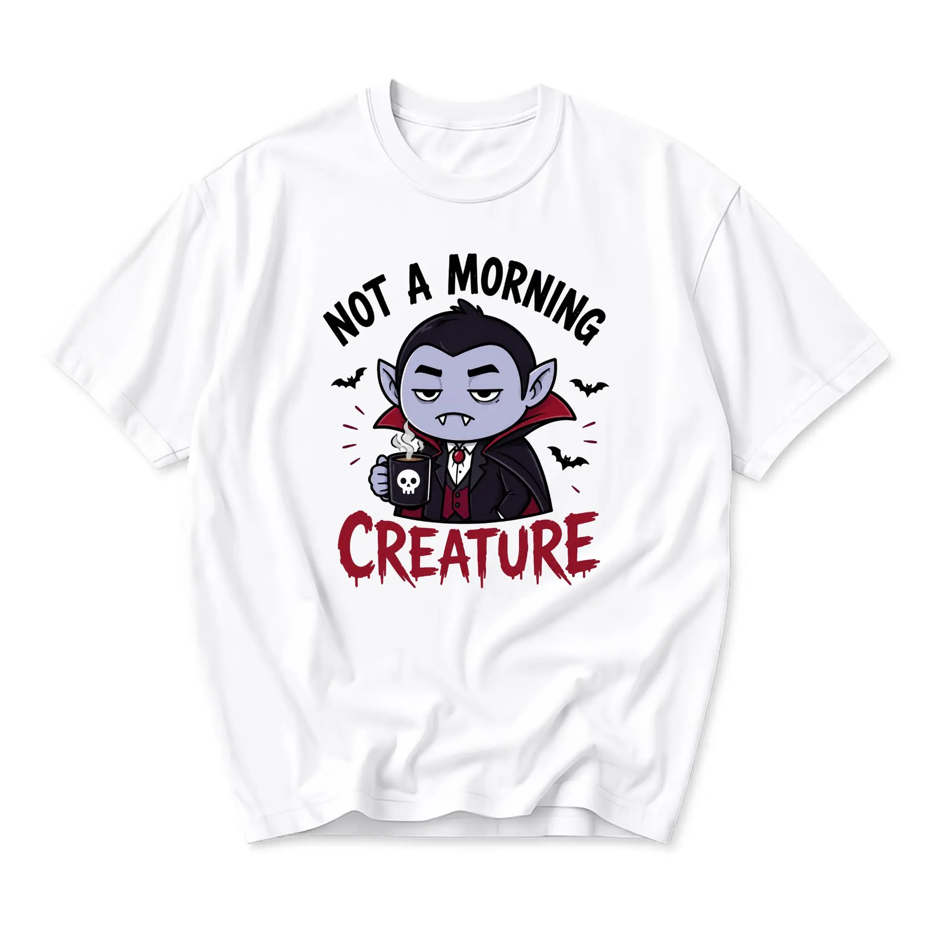 Funny Shirt Not a Morning Creature Vampire Graphic Tee Casual Short Sleeve Unisex Cotton Blend Crew Neck Apparel