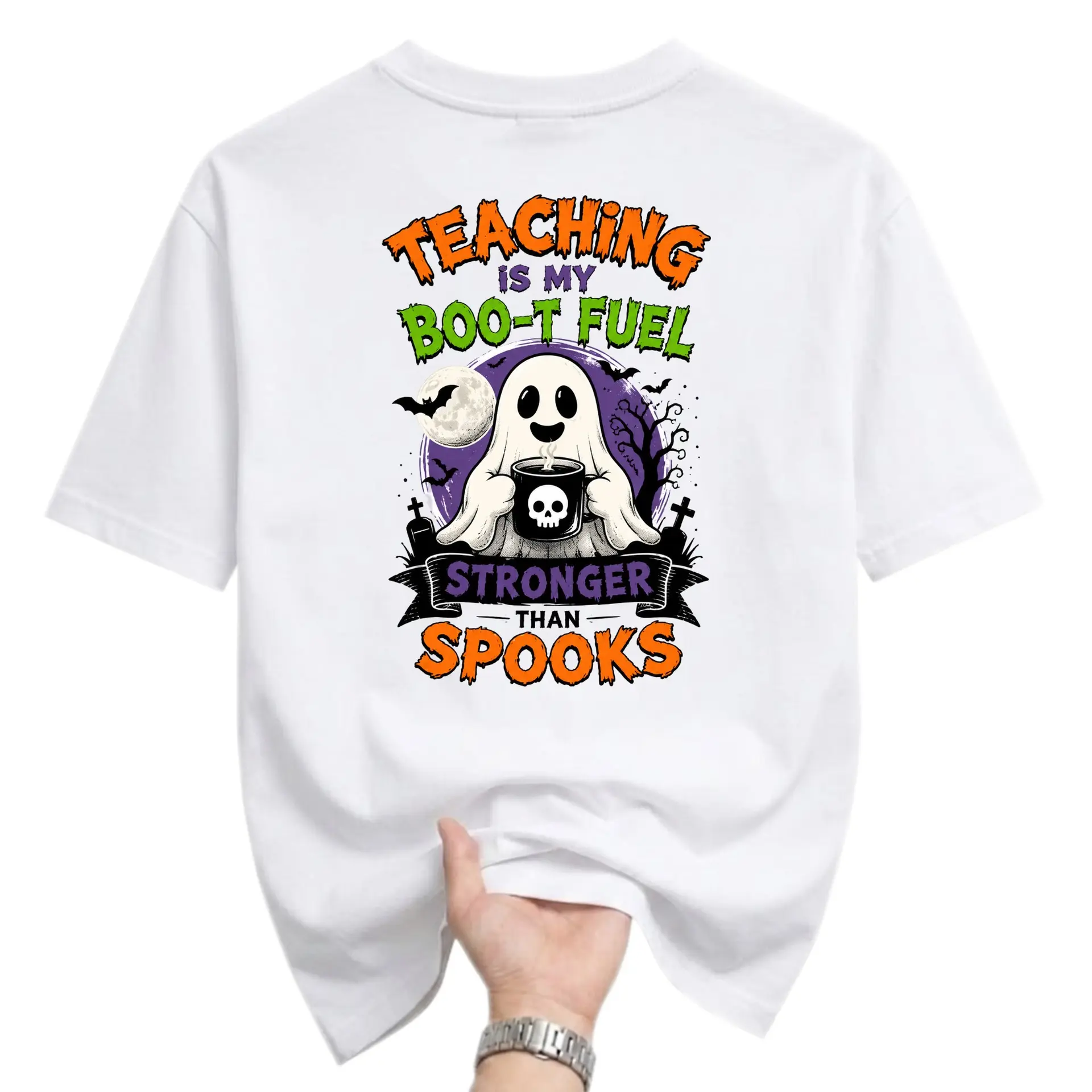 Funny Shirt Teaching Is My Boo-T Fuel Graphic Tee for Educators Soft Cotton Crew Neck Unisex Casual Top White