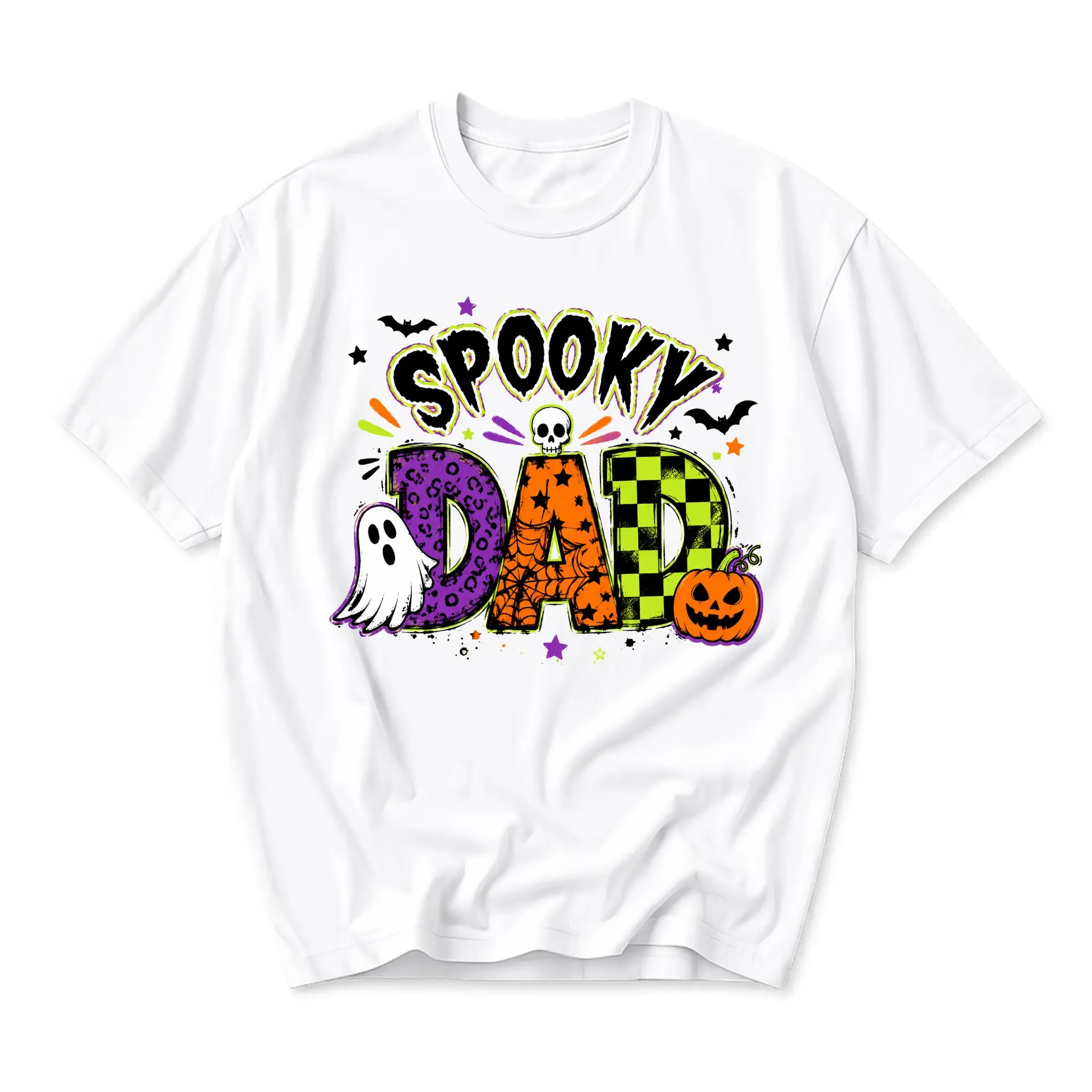 Graphic Tee Spooky Dad Halloween Theme Unisex Crew Neck Short Sleeve Shirt for Casual Wear and Holiday Gift Giving
