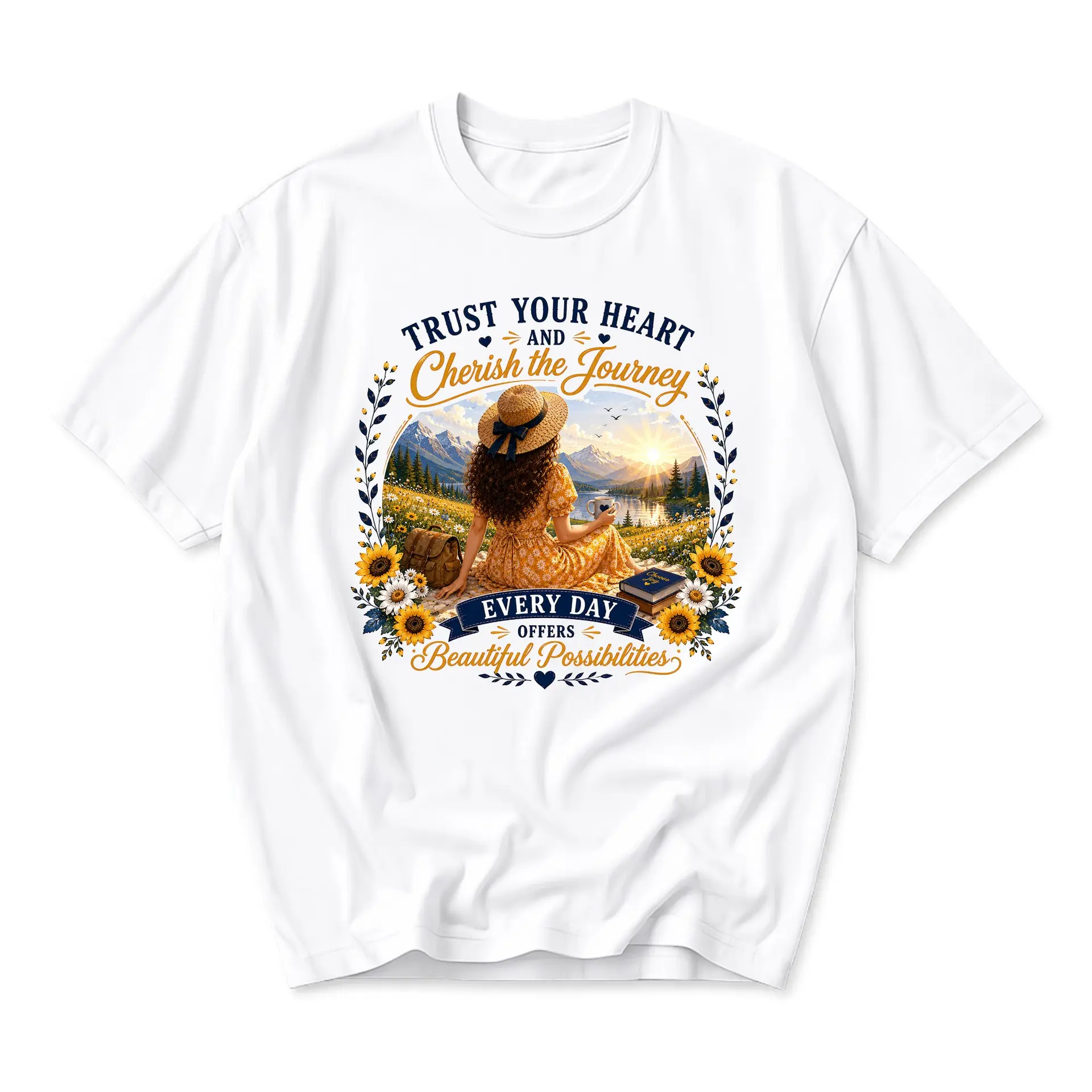Graphic Tee Trust Your Heart Cherish the Journey Inspirational Nature Art Unisex Casual Short Sleeve Crew Neck Shirt