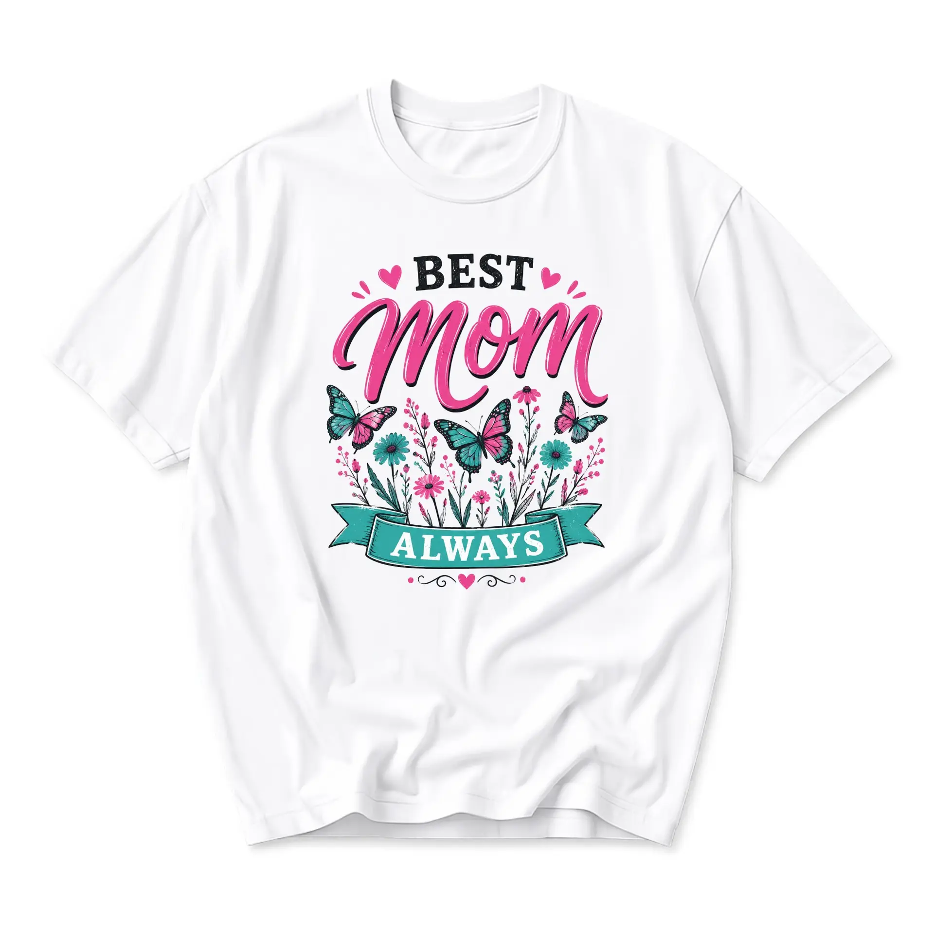 Graphic Tee Best Mom Always Butterfly Floral Print Unisex Crew Neck Casual Everyday Short Sleeve Cotton Blend T-Shirt