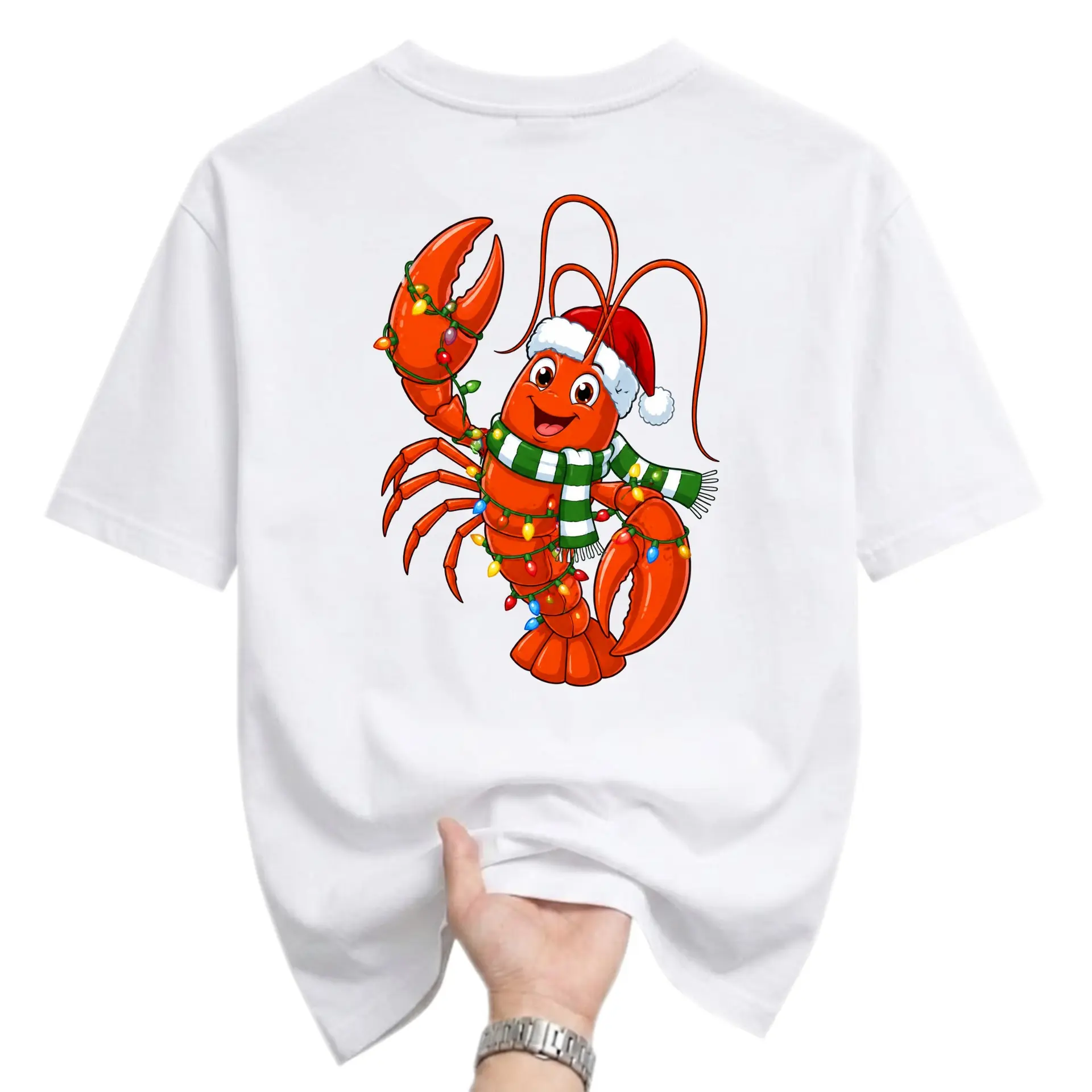Graphic Tee Christmas Lobster Shirt Funny Holiday Apparel Unisex Crew Neck Casual Cotton Blend Short Sleeve Top