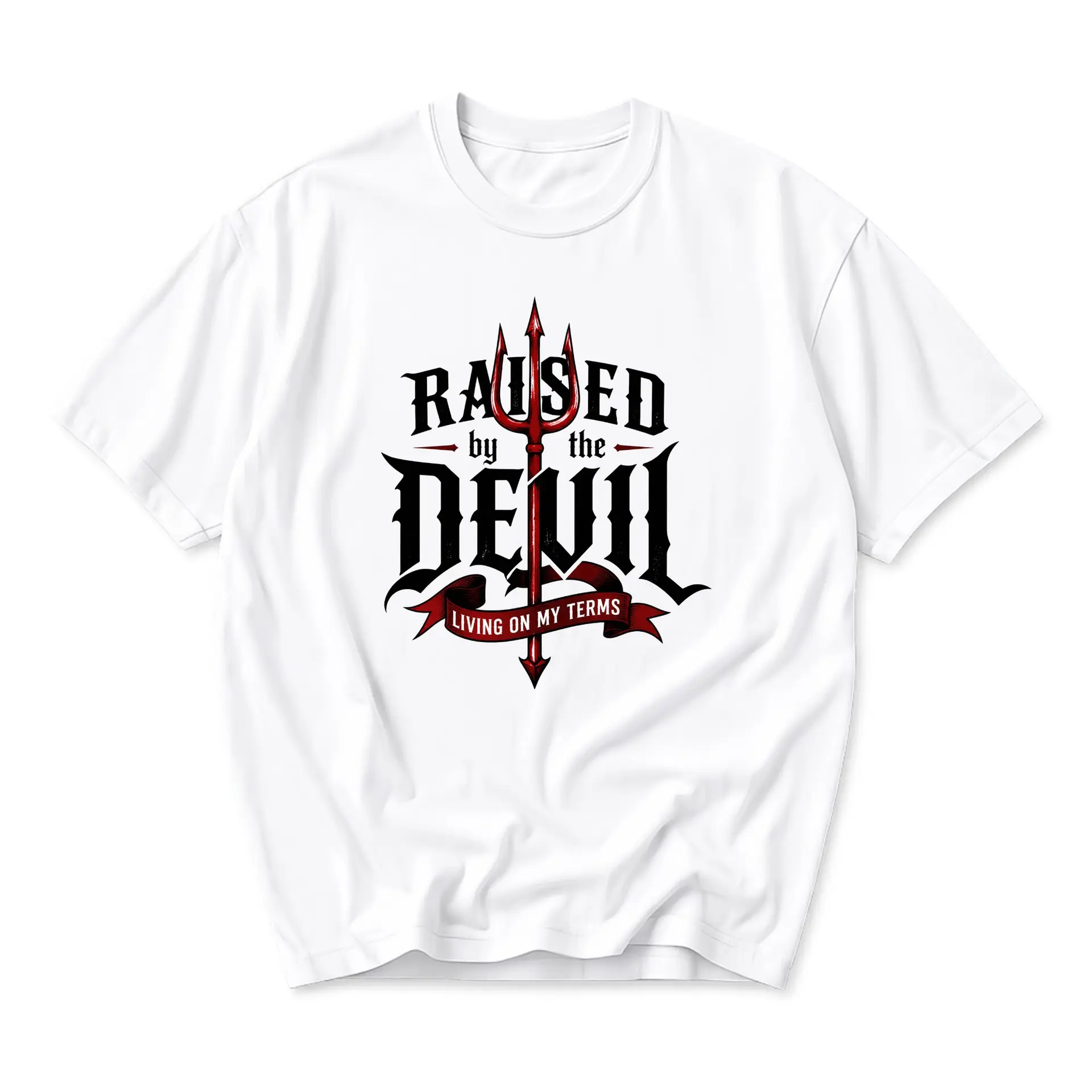 Funny Shirt Raised by the Devil Graphic Tee Unisex Crew Neck Short Sleeve Casual Cotton Top for Everyday Style