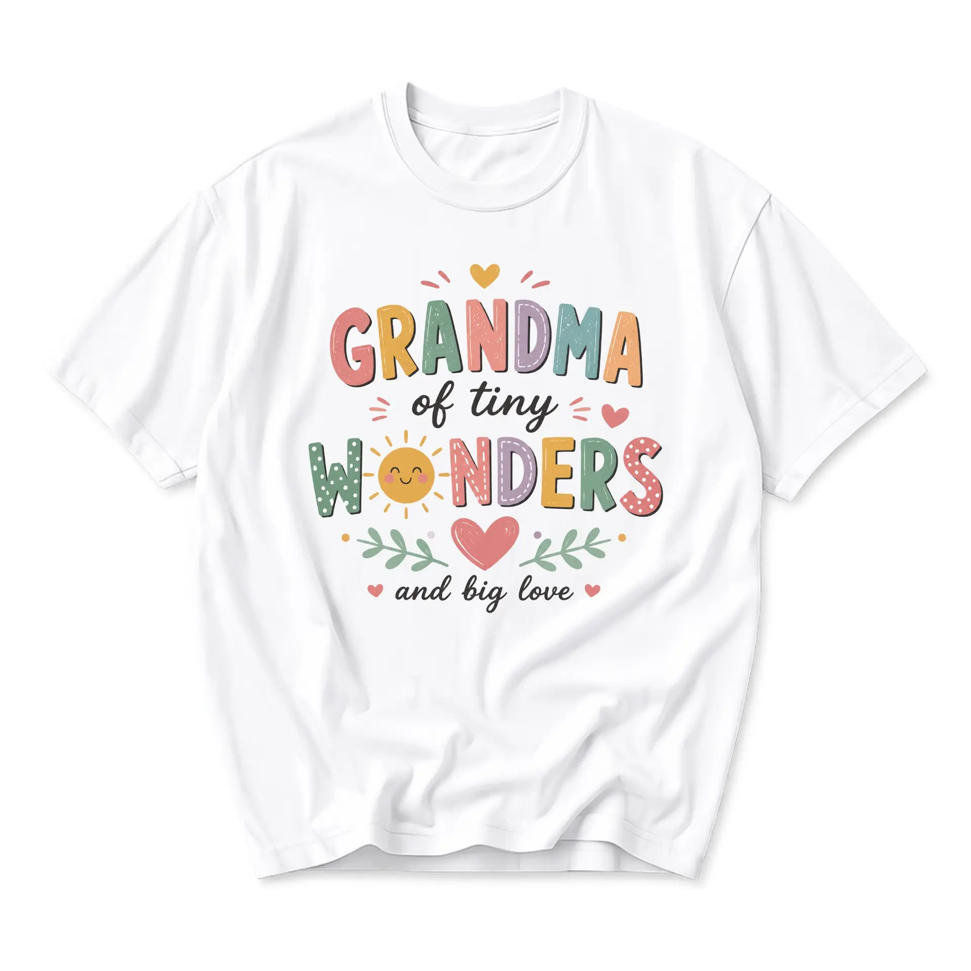 Graphic Tee Grandma of Wonders and Big Love Shirt Soft Cotton Unisex Crew Neck Casual Everyday Apparel Top