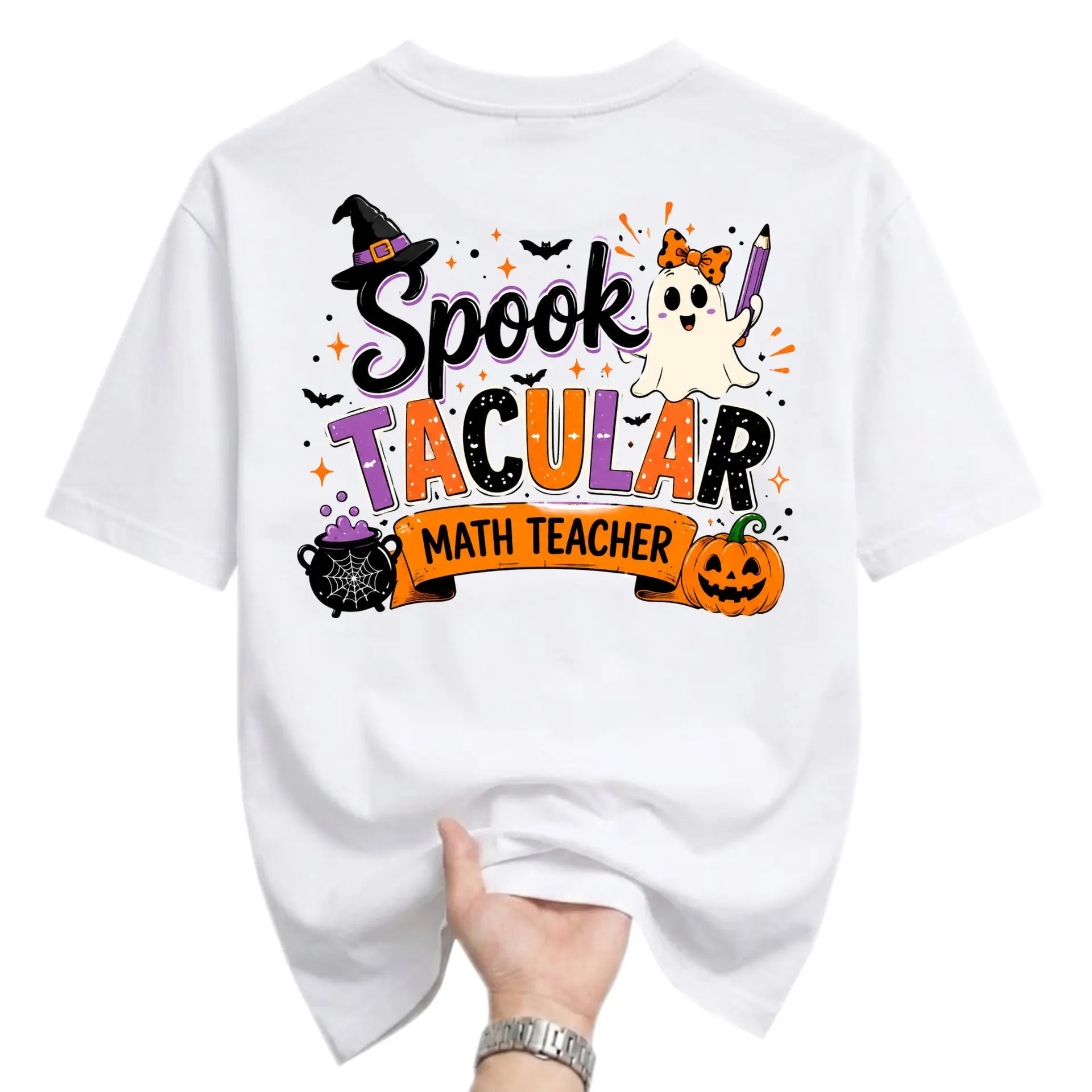 Funny Shirt Spooktacular Math Teacher Graphic Tee Casual Unisex Crew Neck Holiday Apparel for Educator Halloween Outfit