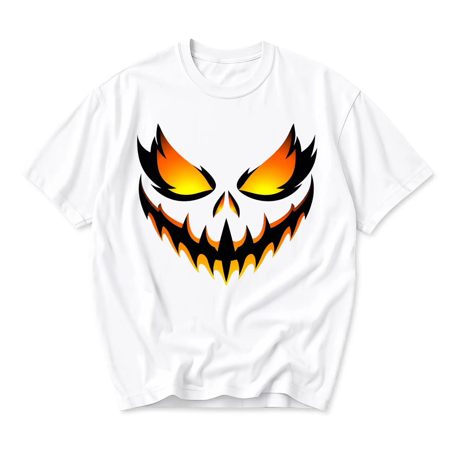 T-shirt Graphic Tee Scary Glowing Pumpkin Face Print Unisex Crew Neck Casual Everyday Wear Soft Cotton Top White