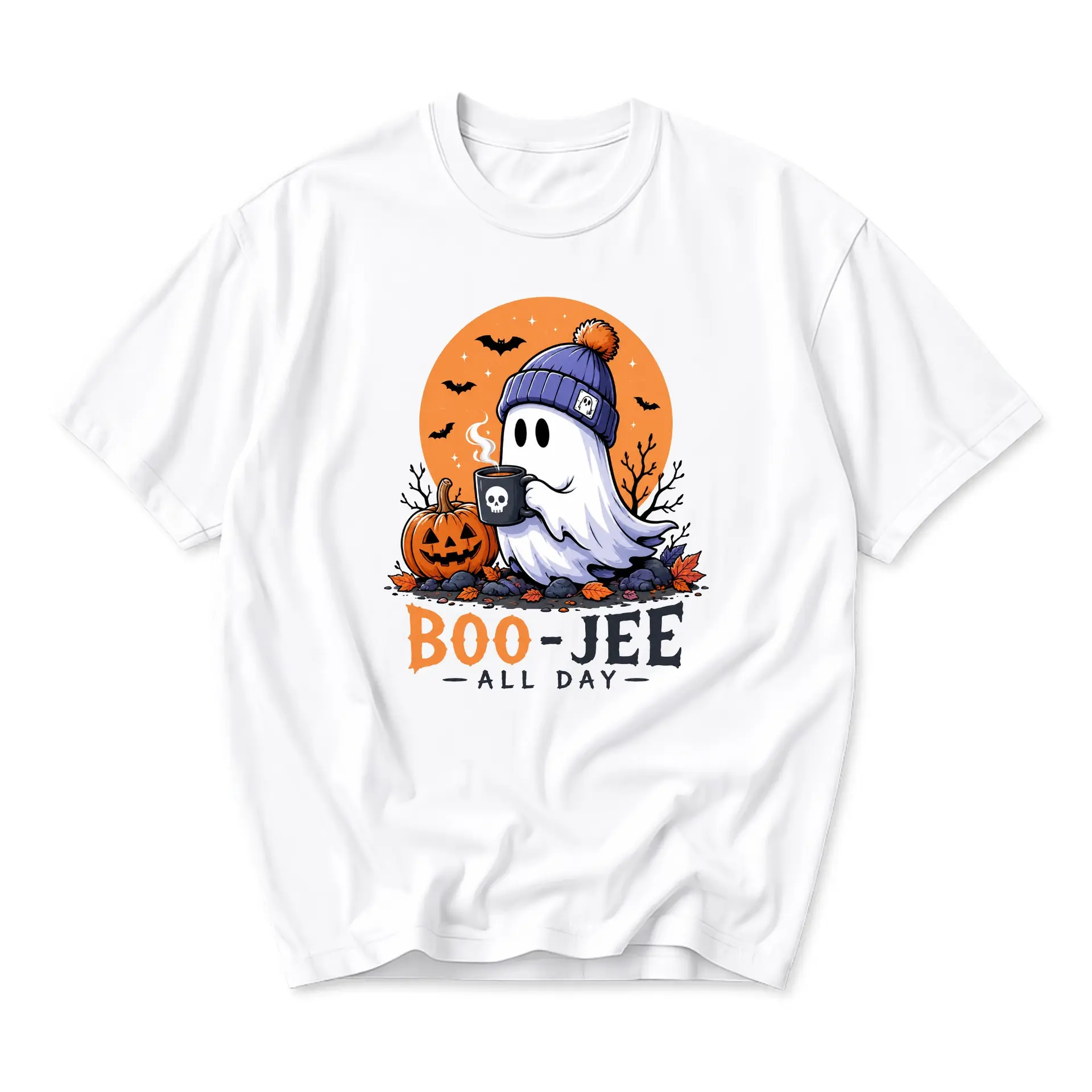 Funny Shirt Boo-Jee All Day Ghost Graphic Tee Seasonal Autumn Fall Humor Unisex Crew Neck Soft Cotton Casual Top