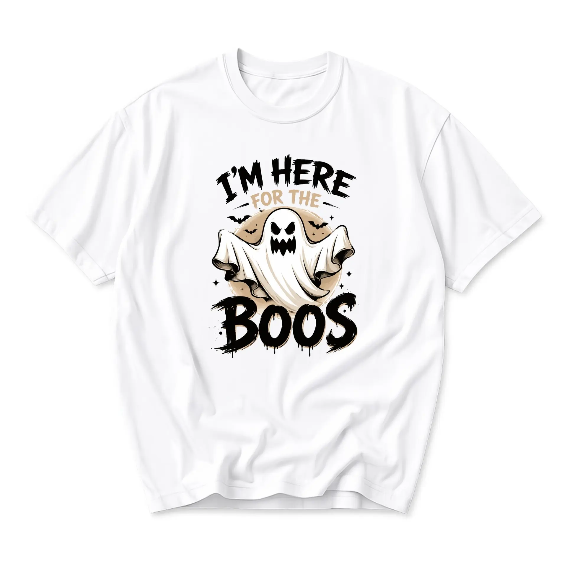Funny Shirt I Am Here for the Boos Ghost Graphic Tee Seasonal Unisex Crew Neck Short Sleeve Cotton Casual Apparel